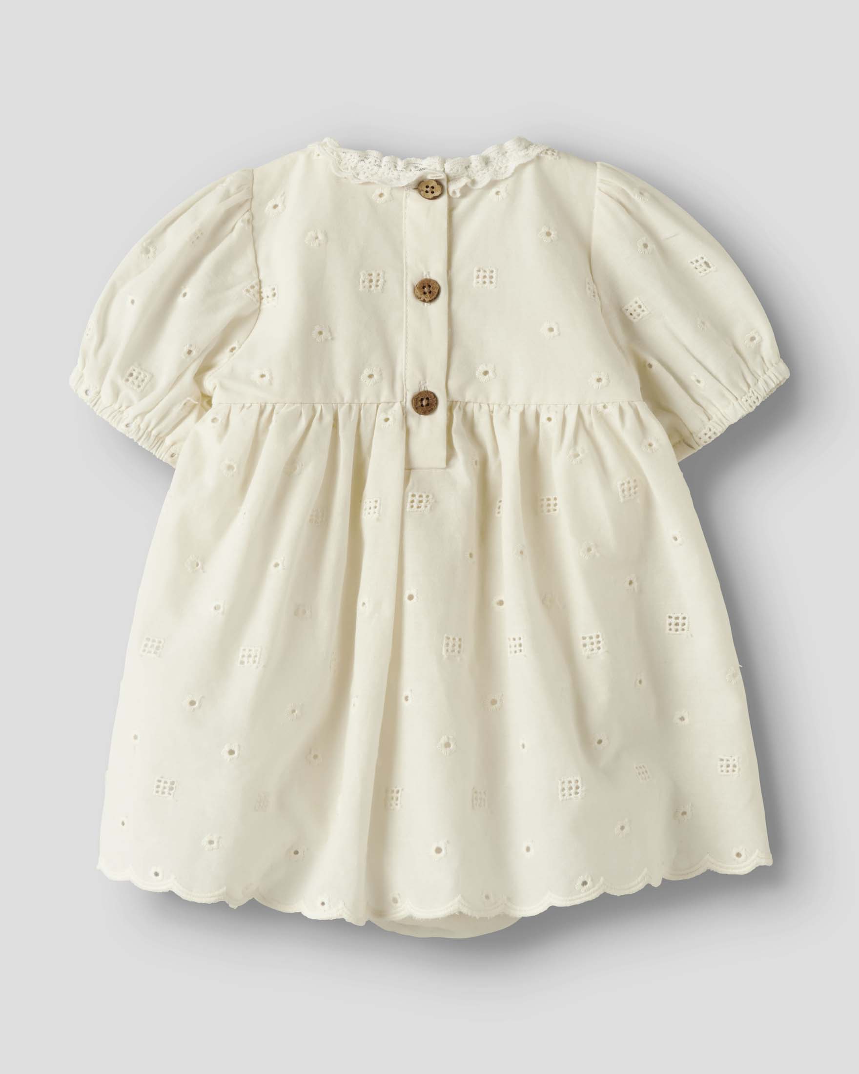 Abito a maniche corte Lil'Atelier bianco latte in cotone ricamato