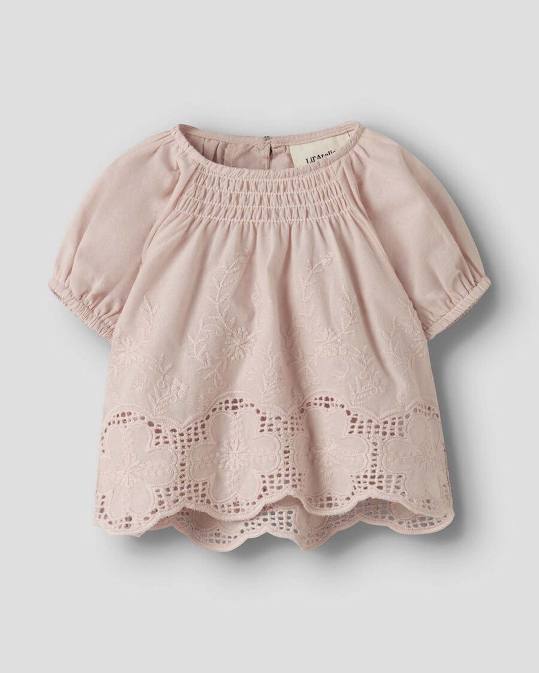 Camicia Lil'Atelier rosa ricamata in puro cotone