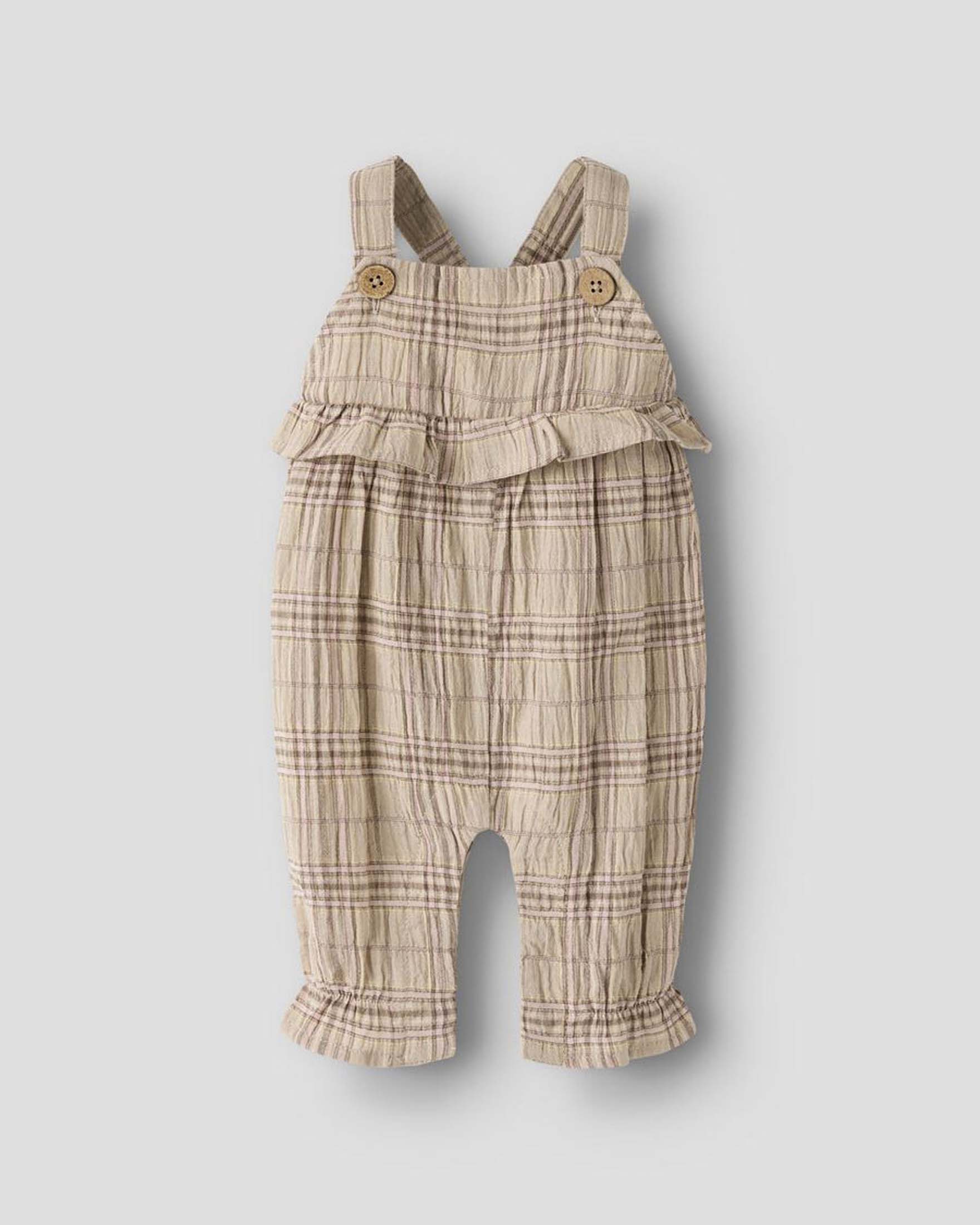 Salopette Lil'Atelier in tessuto con fantasia Galles beige e rosa