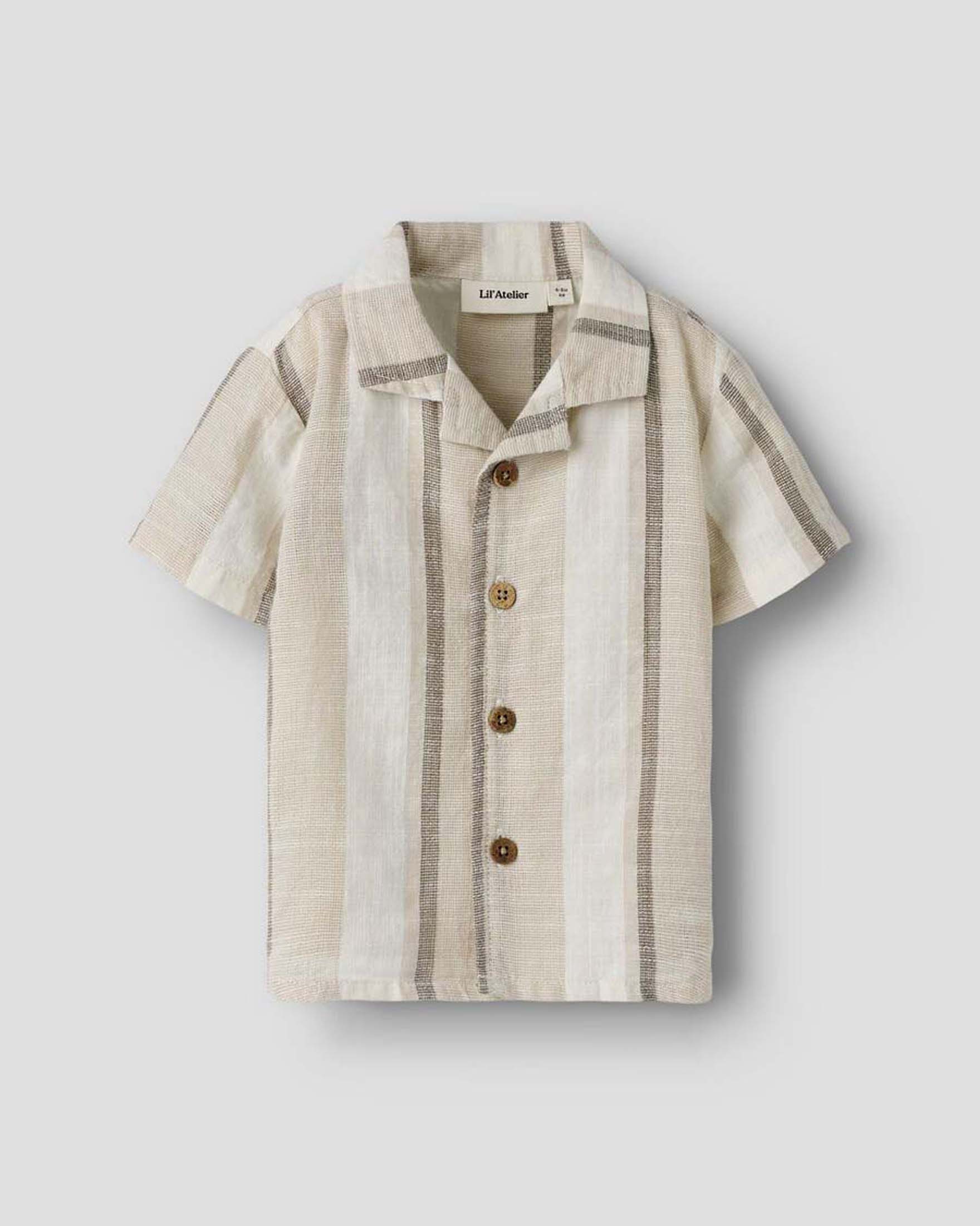 Camicia maniche corte Lil'Atelier a righe avorio e beige in cotone