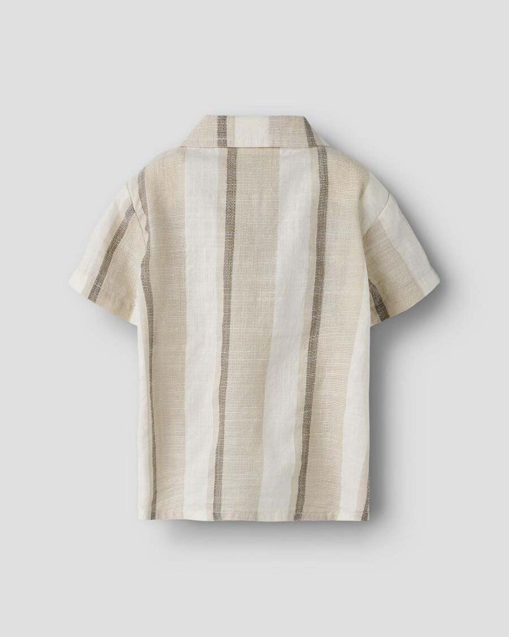 Camicia maniche corte Lil'Atelier a righe avorio e beige in cotone image