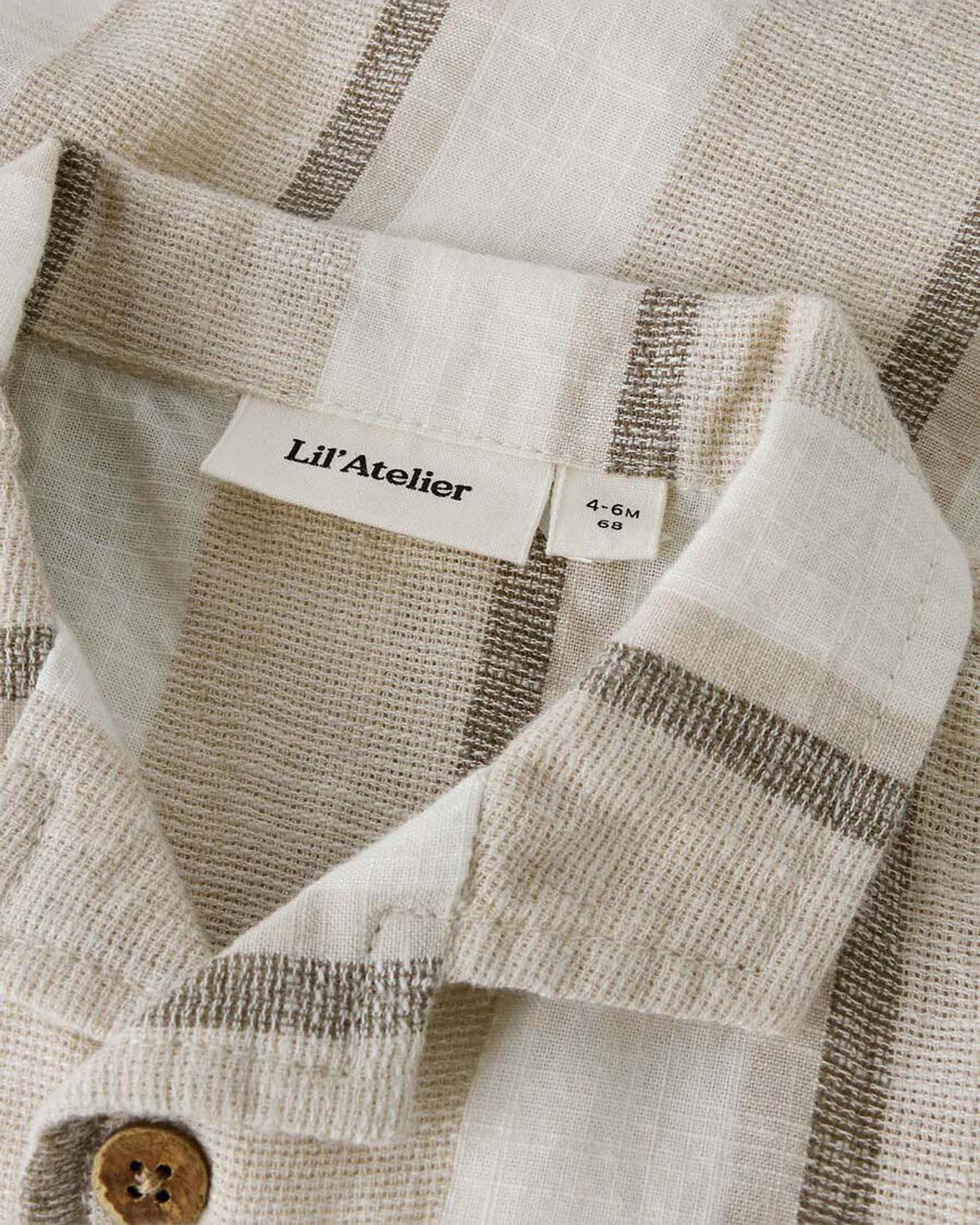 Camicia maniche corte Lil'Atelier a righe avorio e beige in cotone