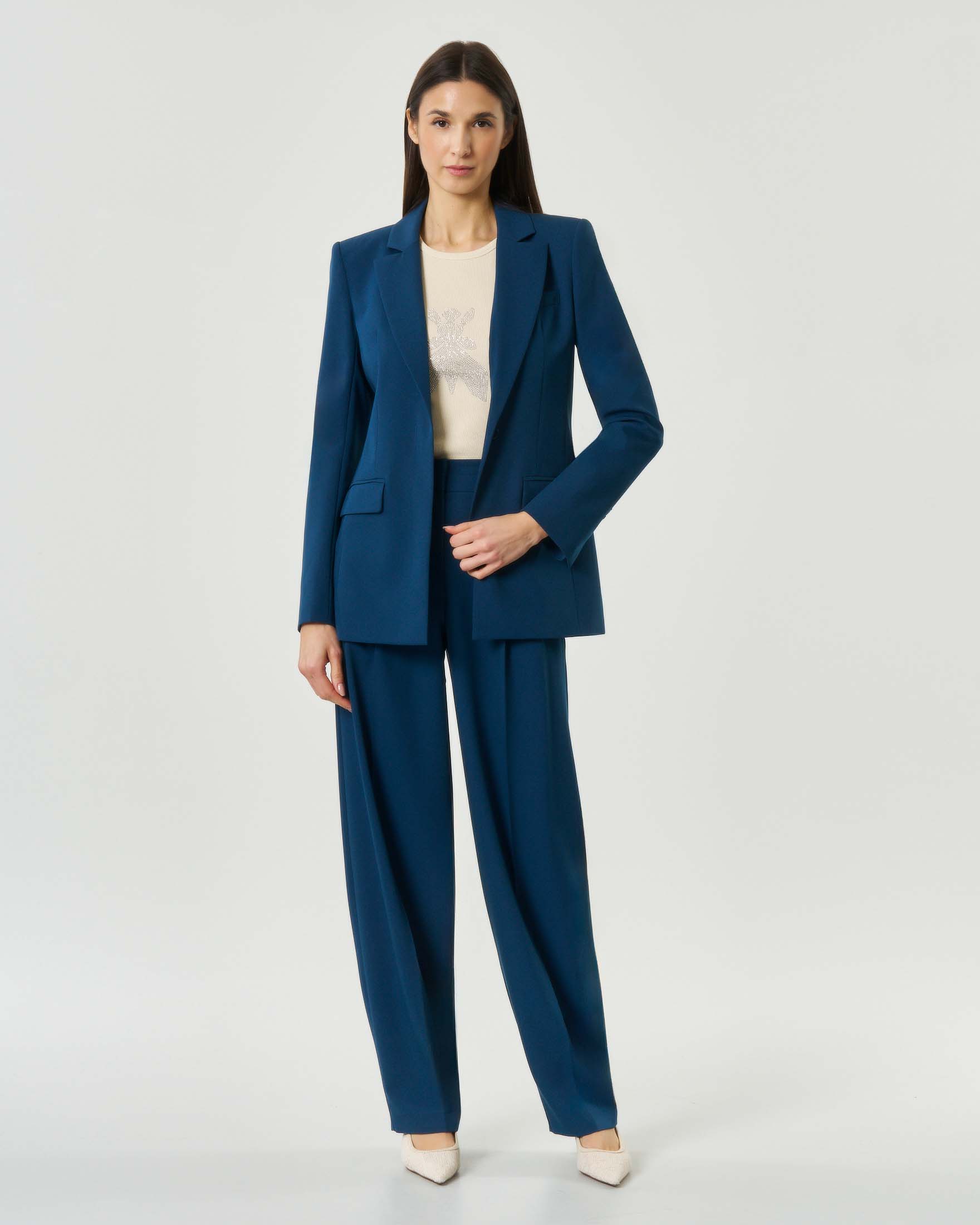 Pantaloni palazzo blu royal con pinces