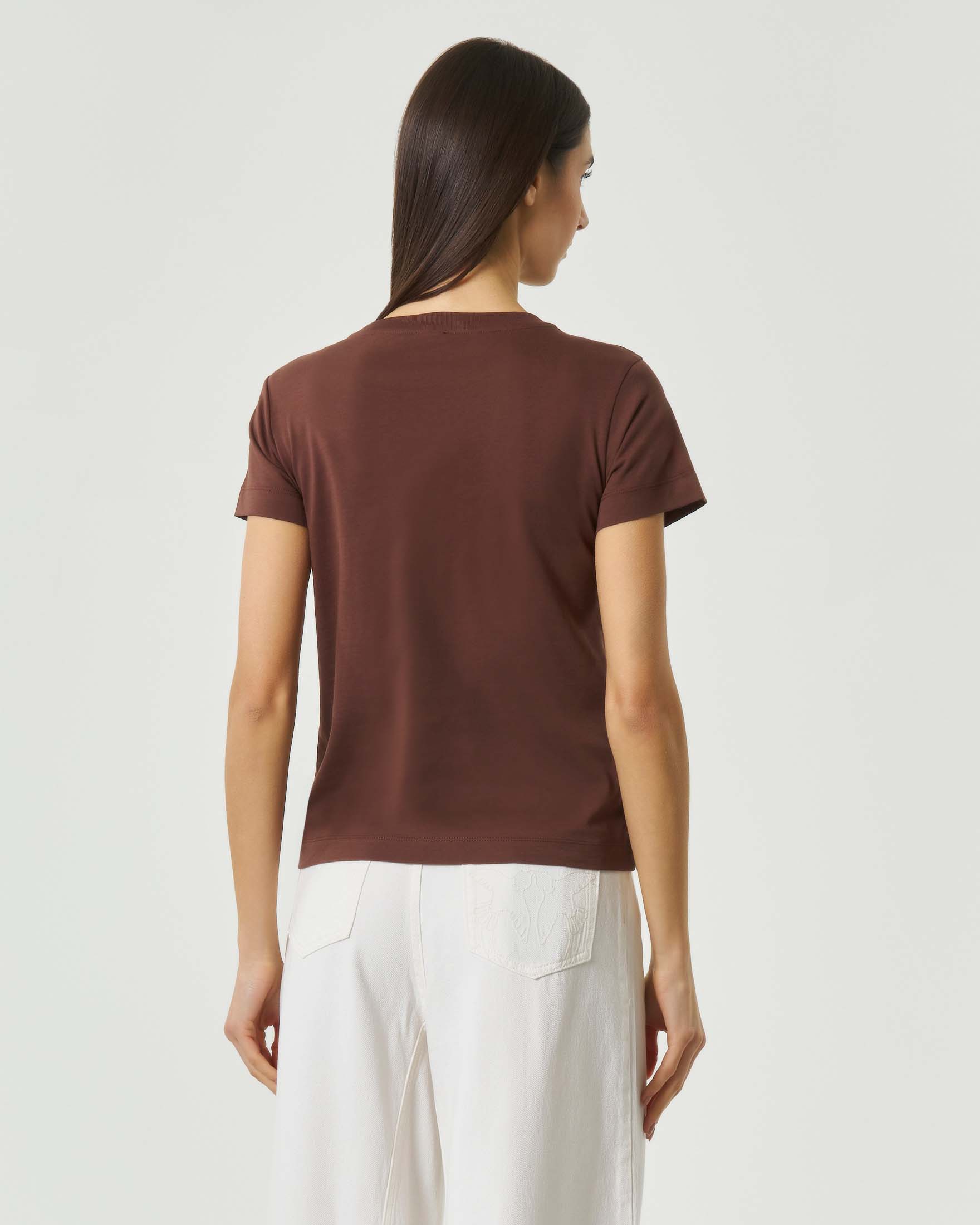 Abito Donna Manica Corta In Cotone Tinta Unita - Marrone, Taglia M - 95% Cotone, 5% Spandex