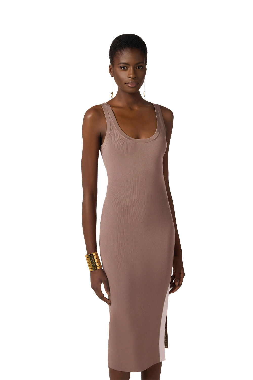 Abito in Maglia con Bande in Viscosa Lucida