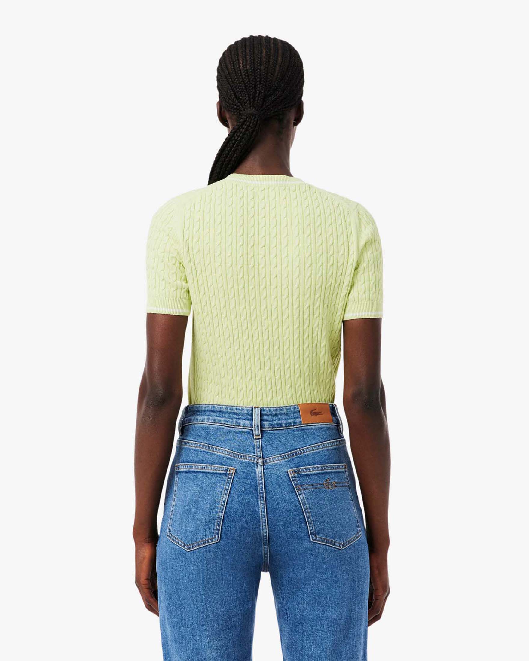 Maglia a maniche corte color lime Lacoste in cotone a trecce con scollo a giro e bordino image