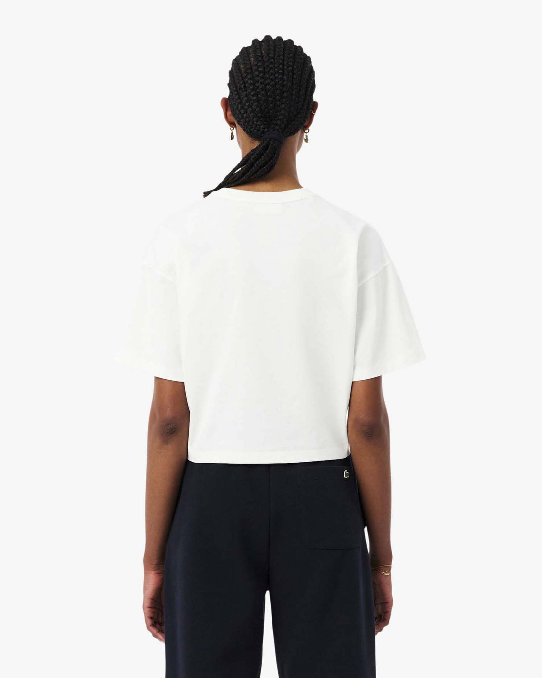 T-shirt cropped bianca girocollo Lacoste in jersey di cotone image