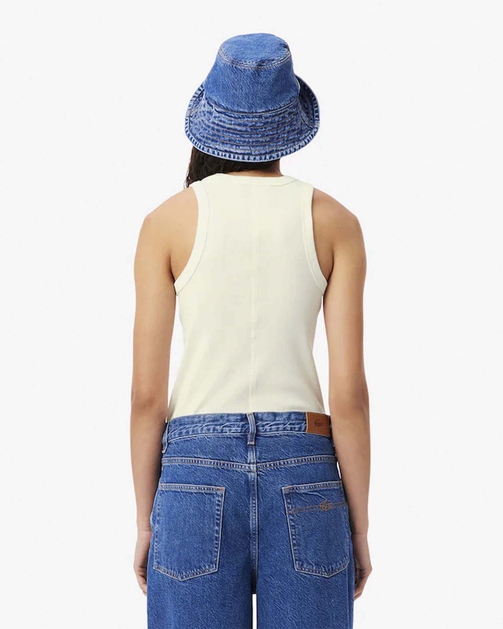 Canotta avorio Lacoste in cotone elasticizzato a costine image