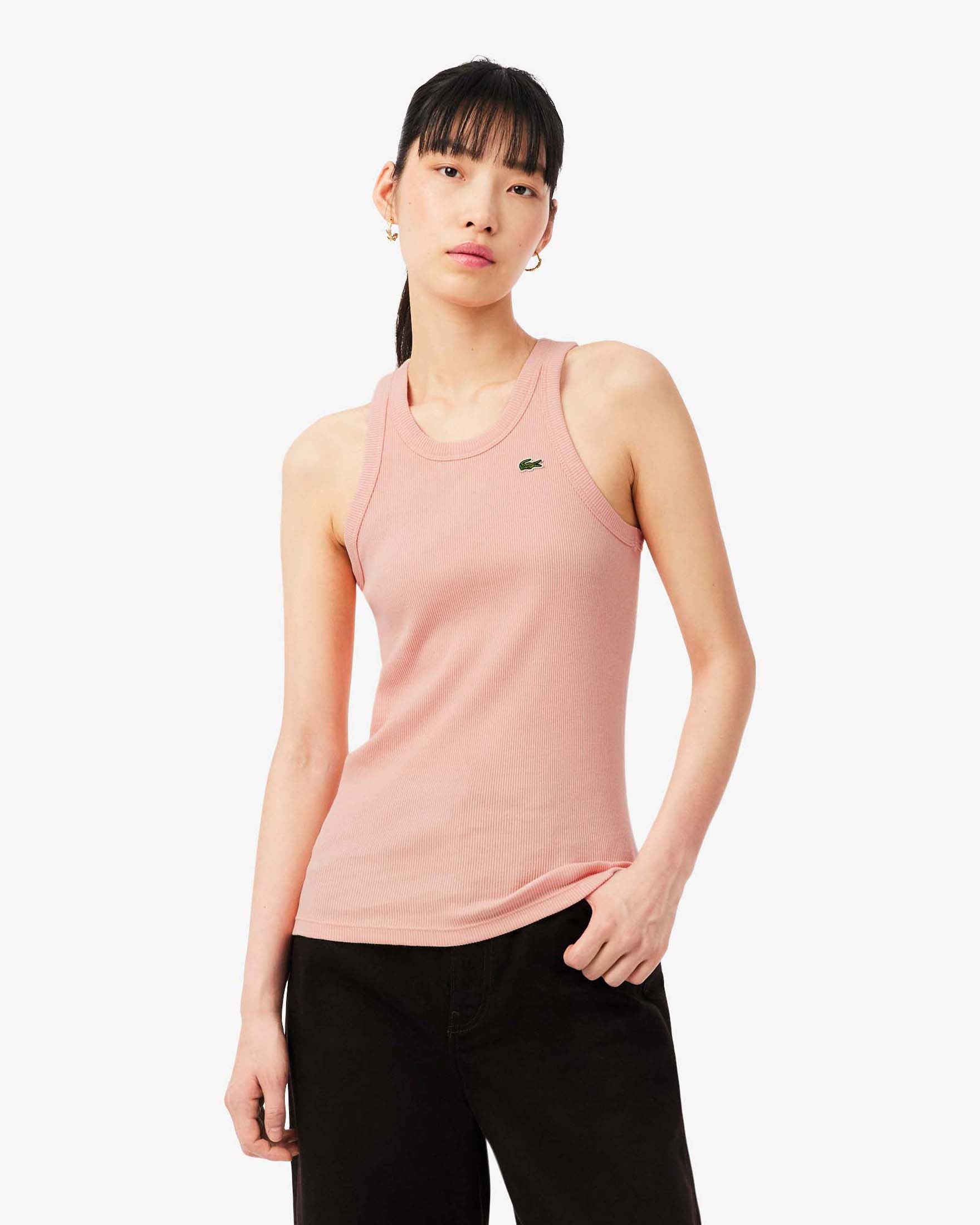 Canotta rosa Lacoste in cotone elasticizzato a costine