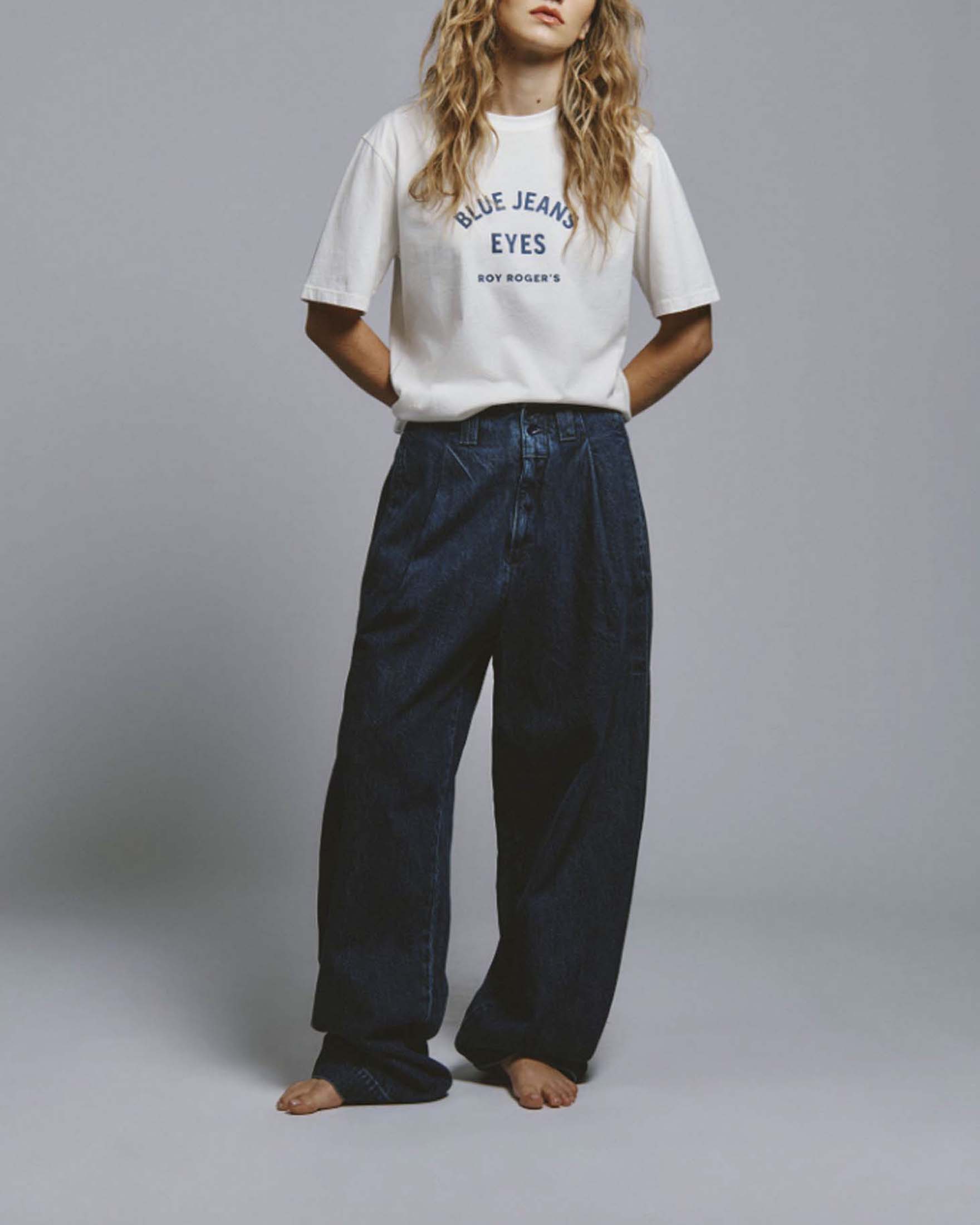 Pantaloni baloon in denim Roy Roger's a lavaggio scuro stone washed