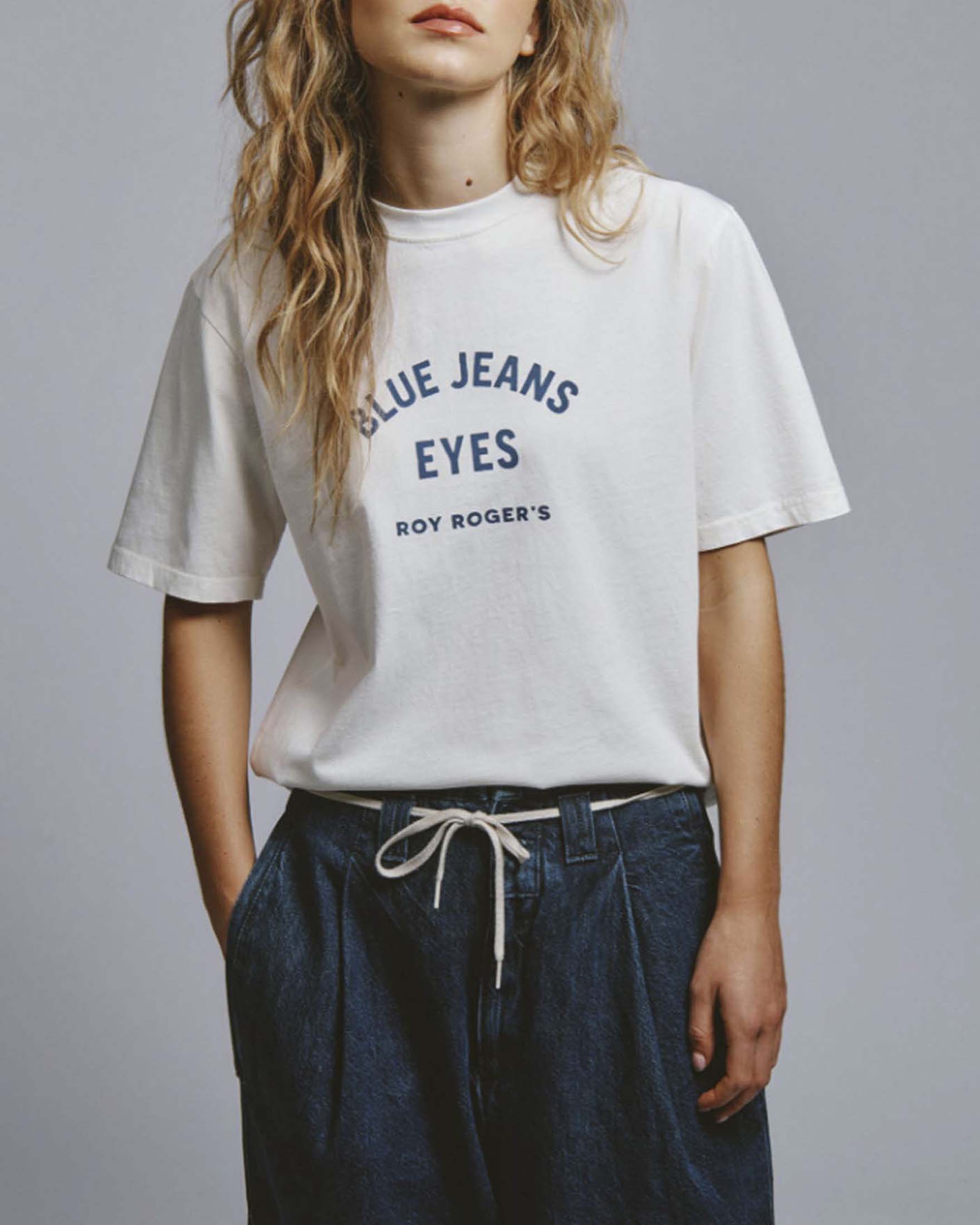 T-shirt girocollo a maniche corte bianca Roy Roger's in puro cotone con scritta stampata blu image