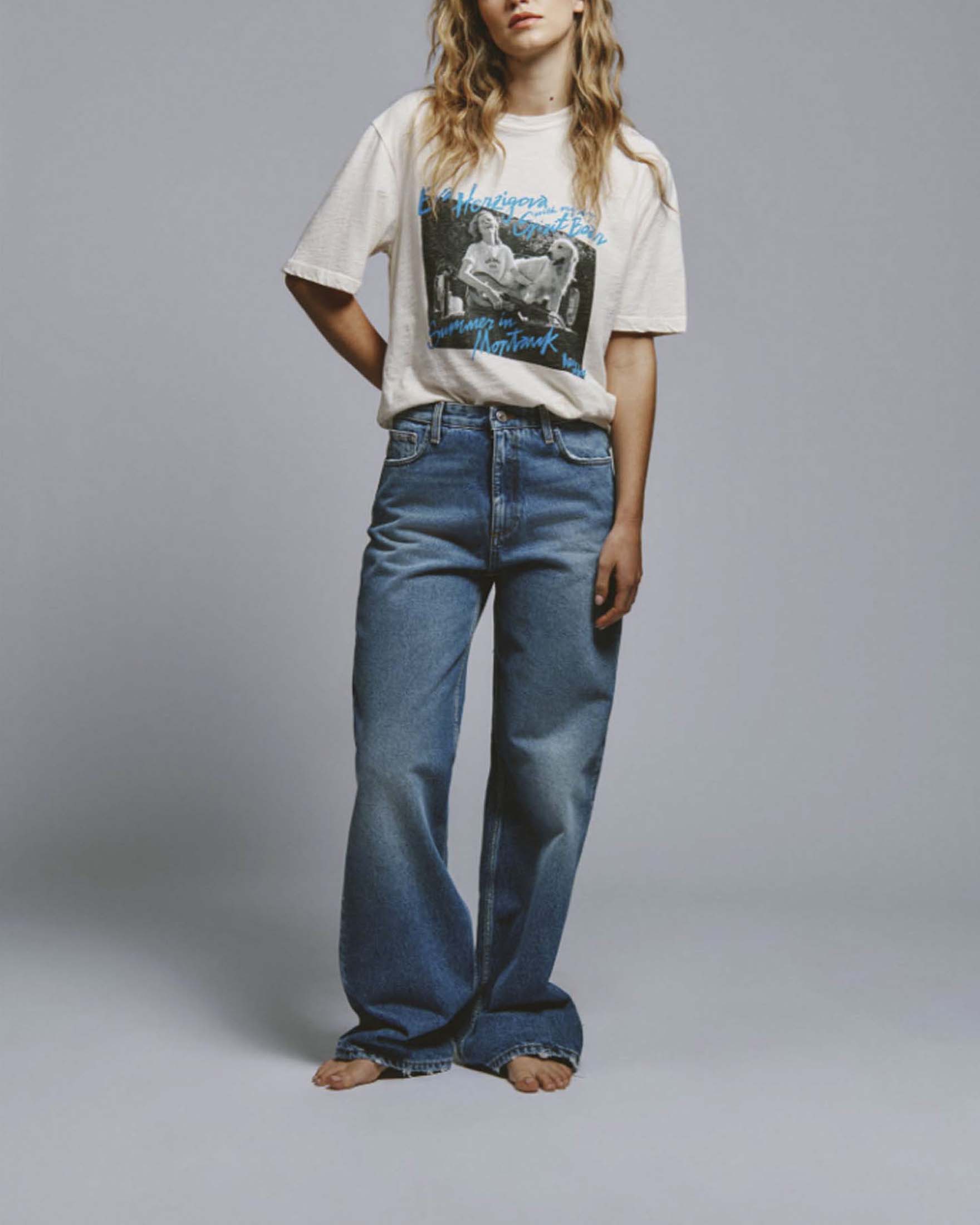 T-shirt girocollo maniche corte avorio Roy Roger's in puro cotone con stampa fotografica