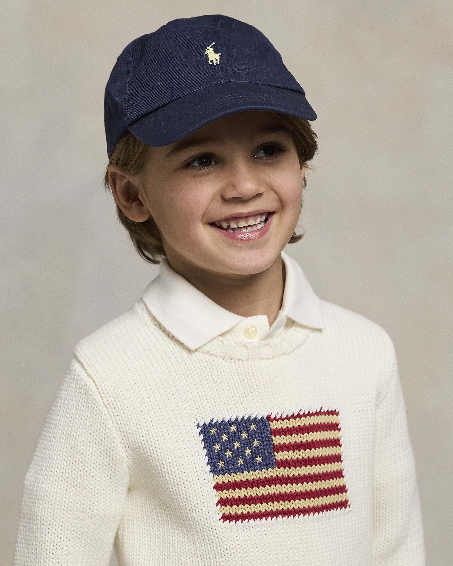 Berretto Ralph Lauren blu in cotone con frontino e logo icon