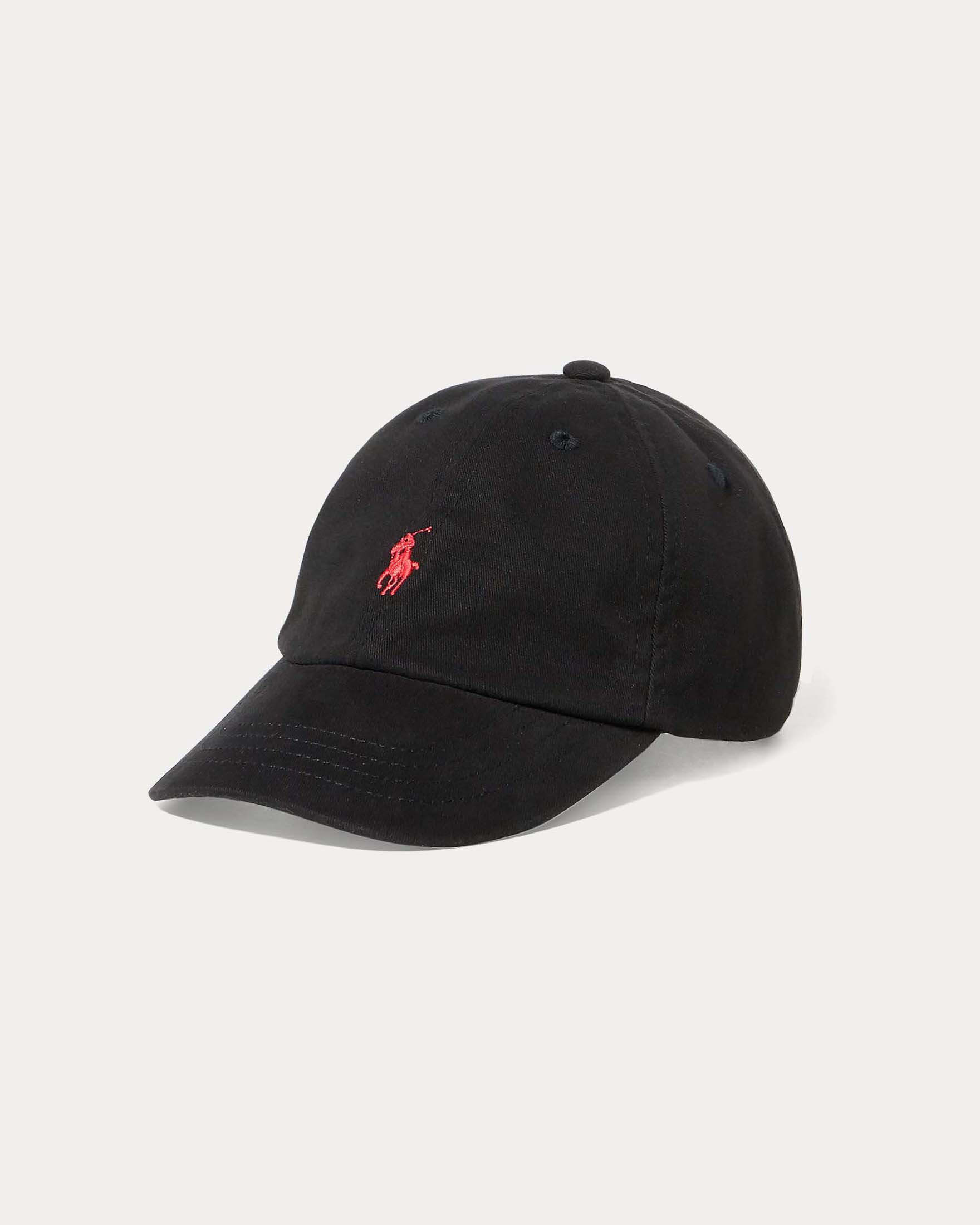 Berretto nero in cotone con frontino e logo icon rosso