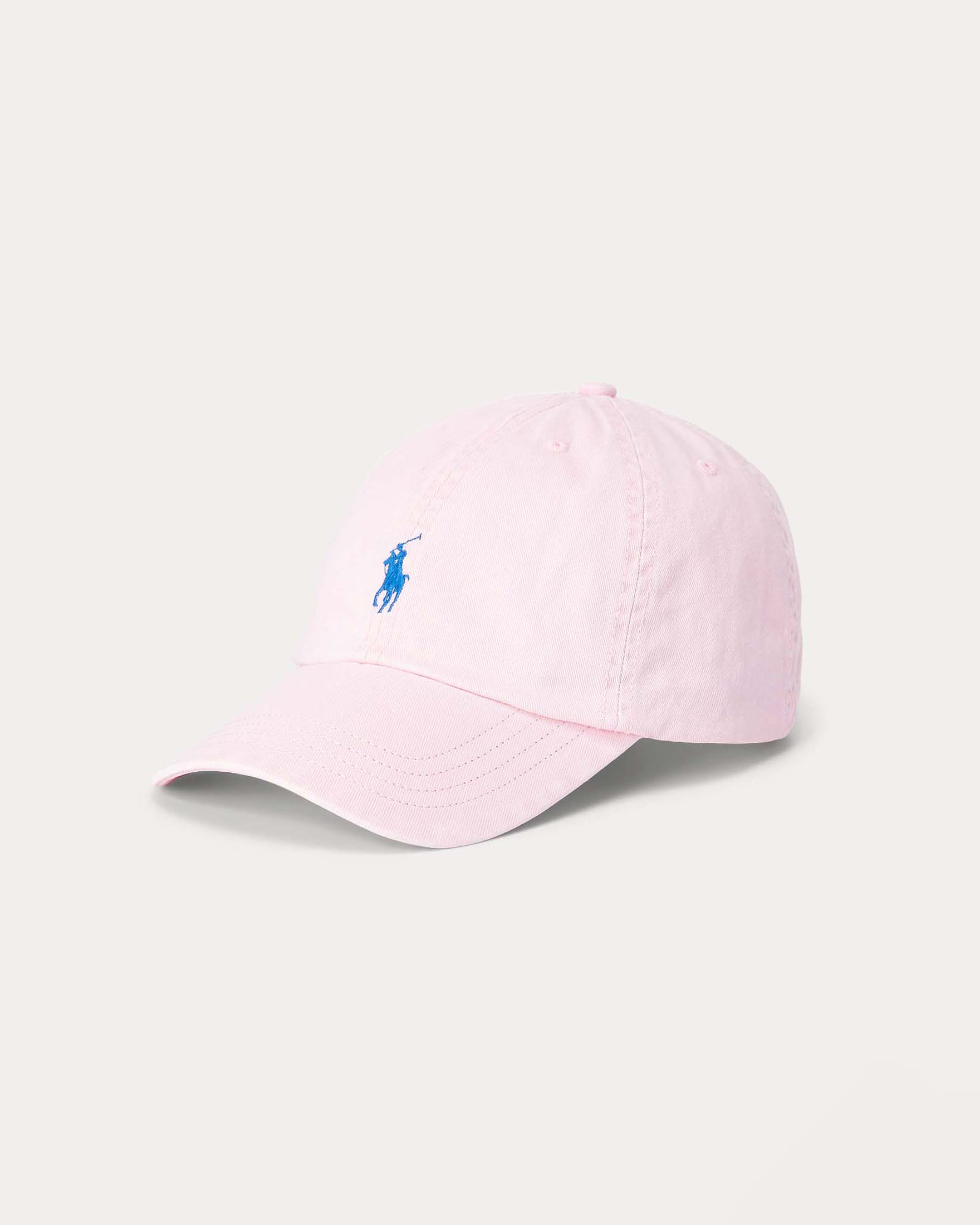 Berretto Ralph Lauren rosa in cotone con frontino e logo icon azzurro