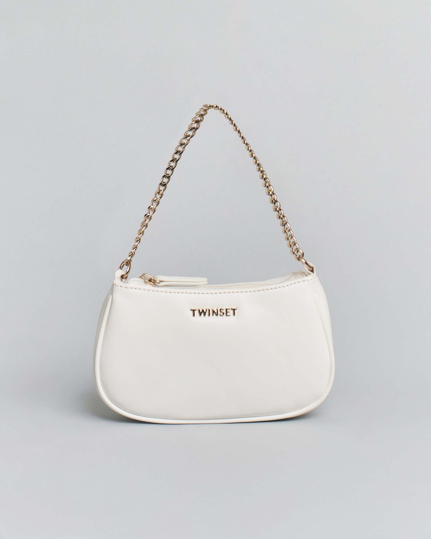 Borsa bianca Twinset in ecopelle a mezzaluna con catena oro
