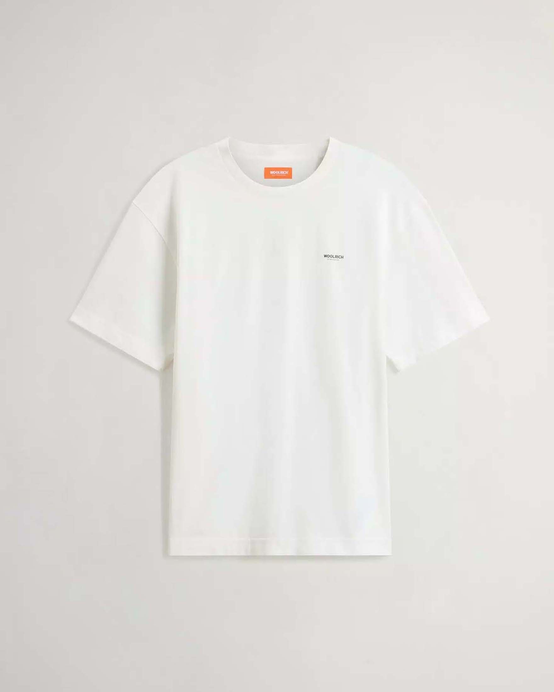 T-shirt bianca Woolrich in puro cotone con mini scritta logo