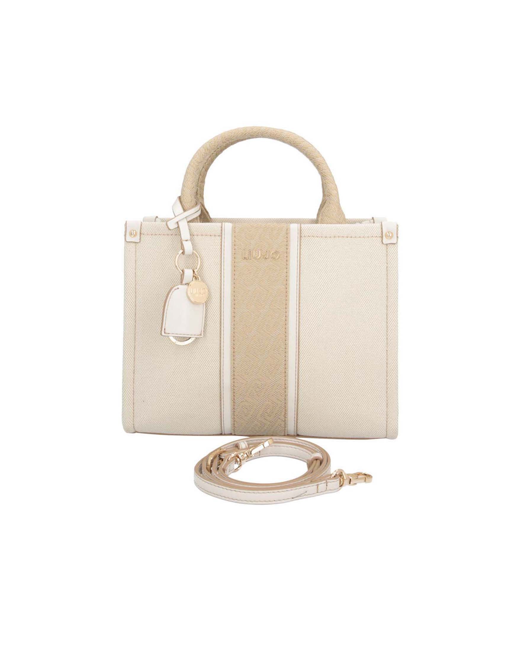 Borsa Liu Jo Accessories beige in canvas di cotone con inserto color sabbia e logo jacquard