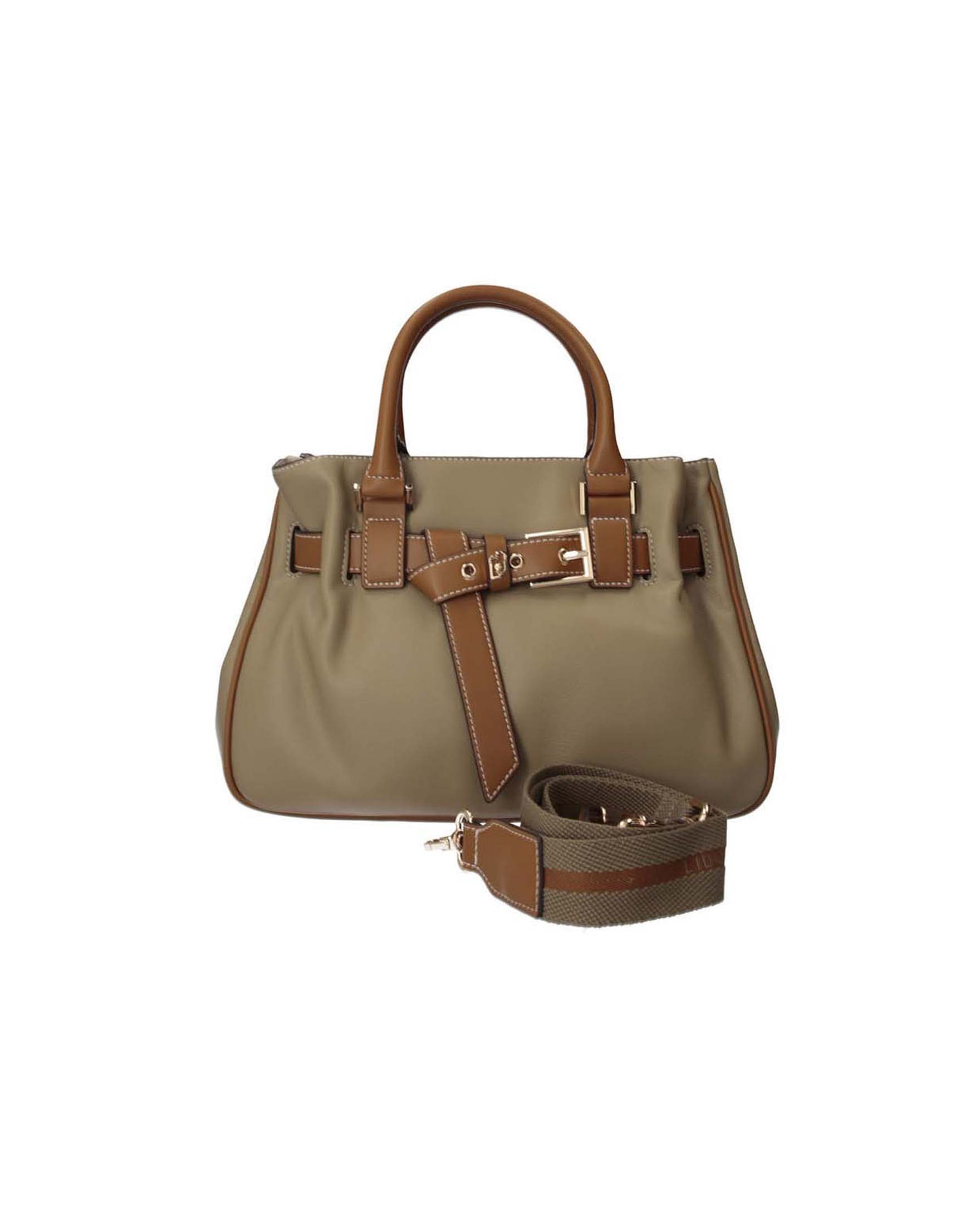 Borsa Liu Jo Accessories in similpelle color fango con dettagli a contrasto color cuoio