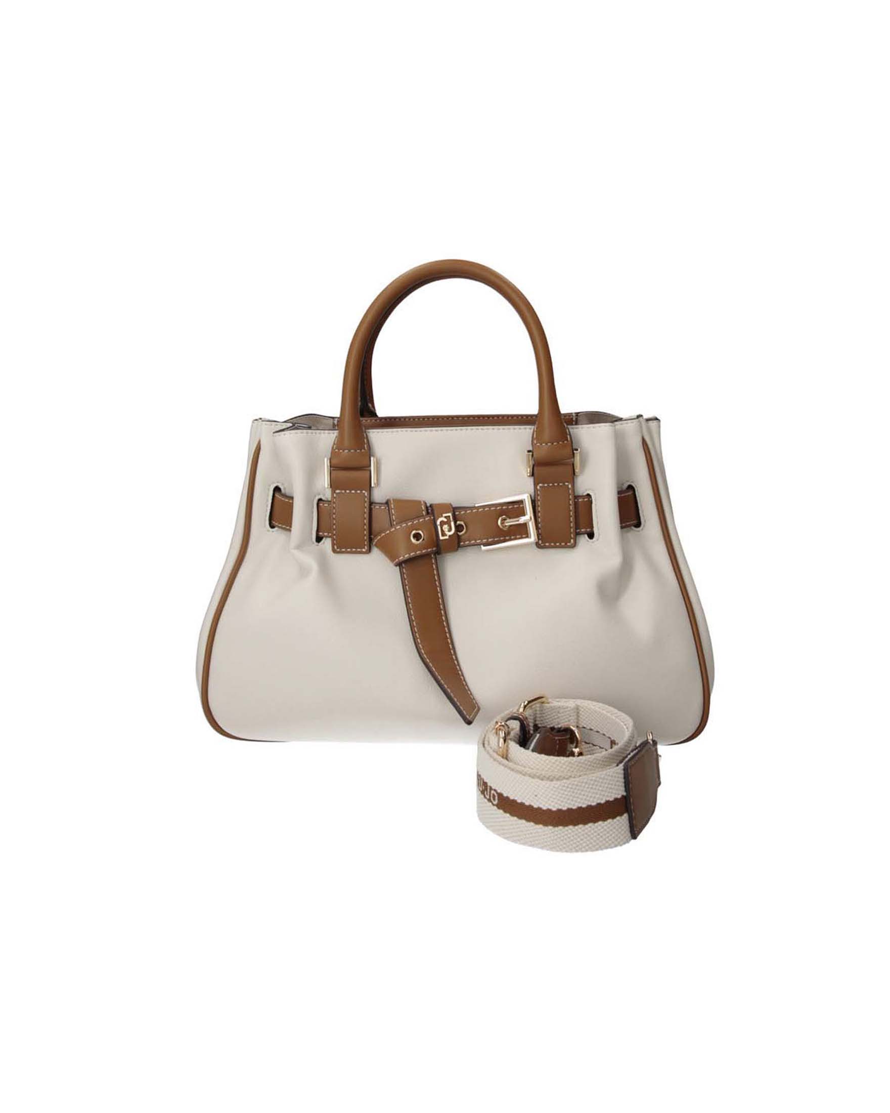 Borsa Liu Jo Accessories in similpelle bianca con dettagli a contrasto color cuoio