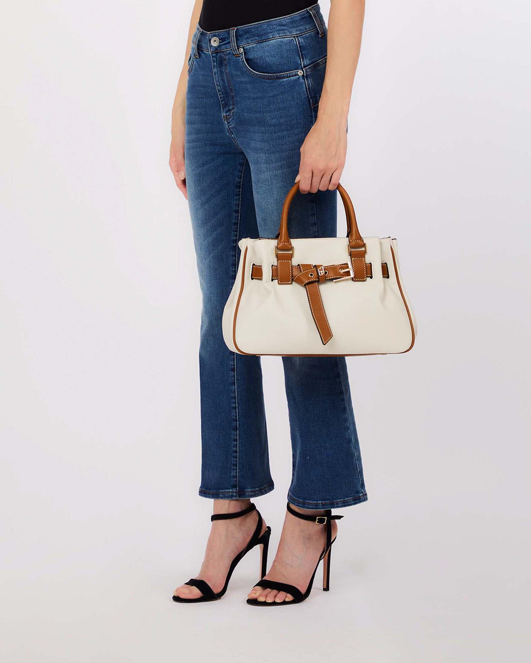 Borsa Liu Jo Accessories in similpelle bianca con dettagli a contrasto color cuoio image