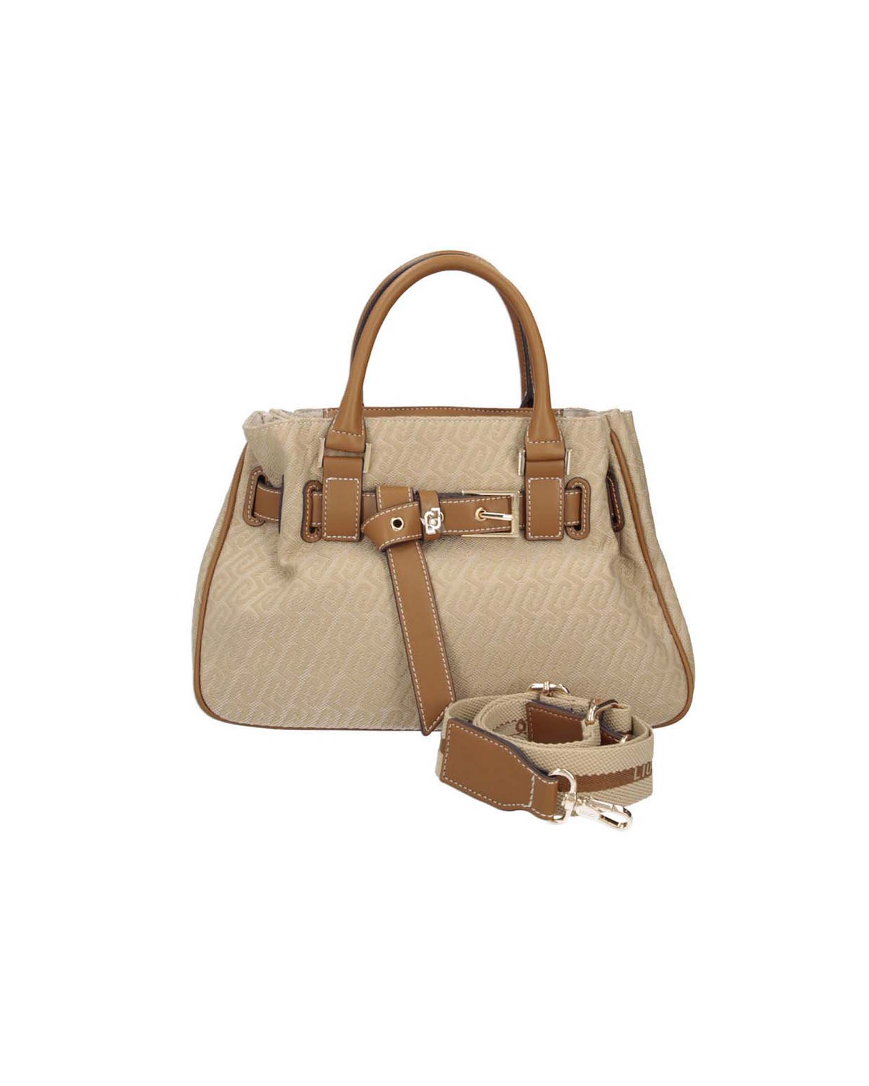 Borsa a mano Liu Jo Accessories color cammello con logo monogramma jacquard e tracolla