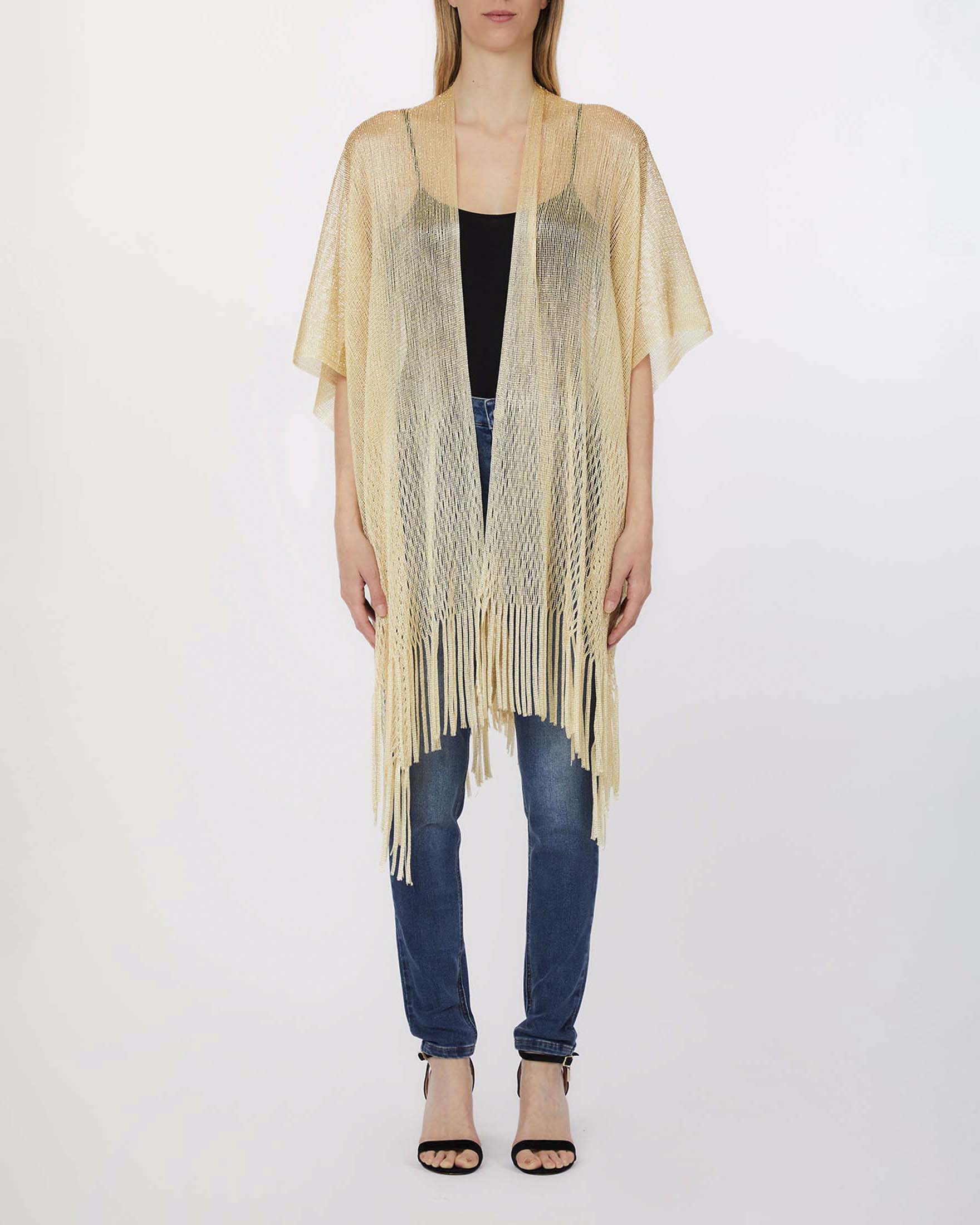 Sciarpa Liu Jo Accessories color oro in lurex con frange in tessuto leggero