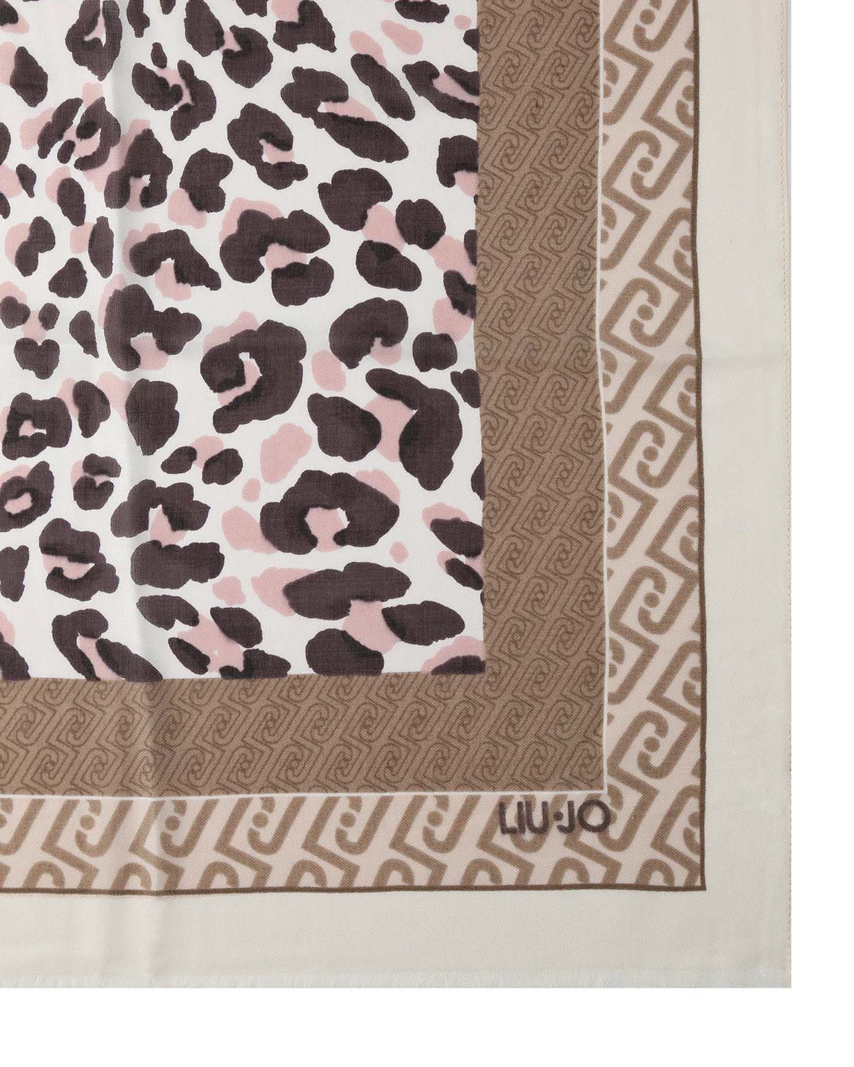Sciarpa Liu Jo Accessories beige in modal con stampa animalier e logo monogramma image