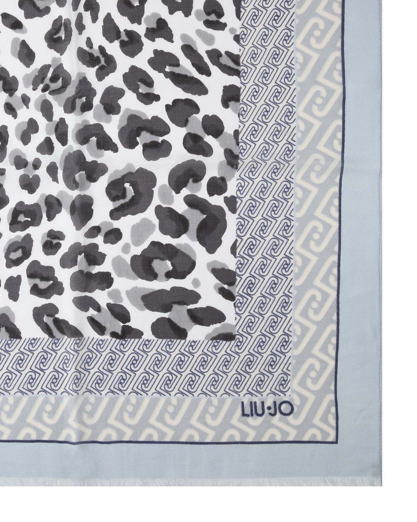 Sciarpa Liu Jo azzurra in modal con stampa animalier e logo monogramma image