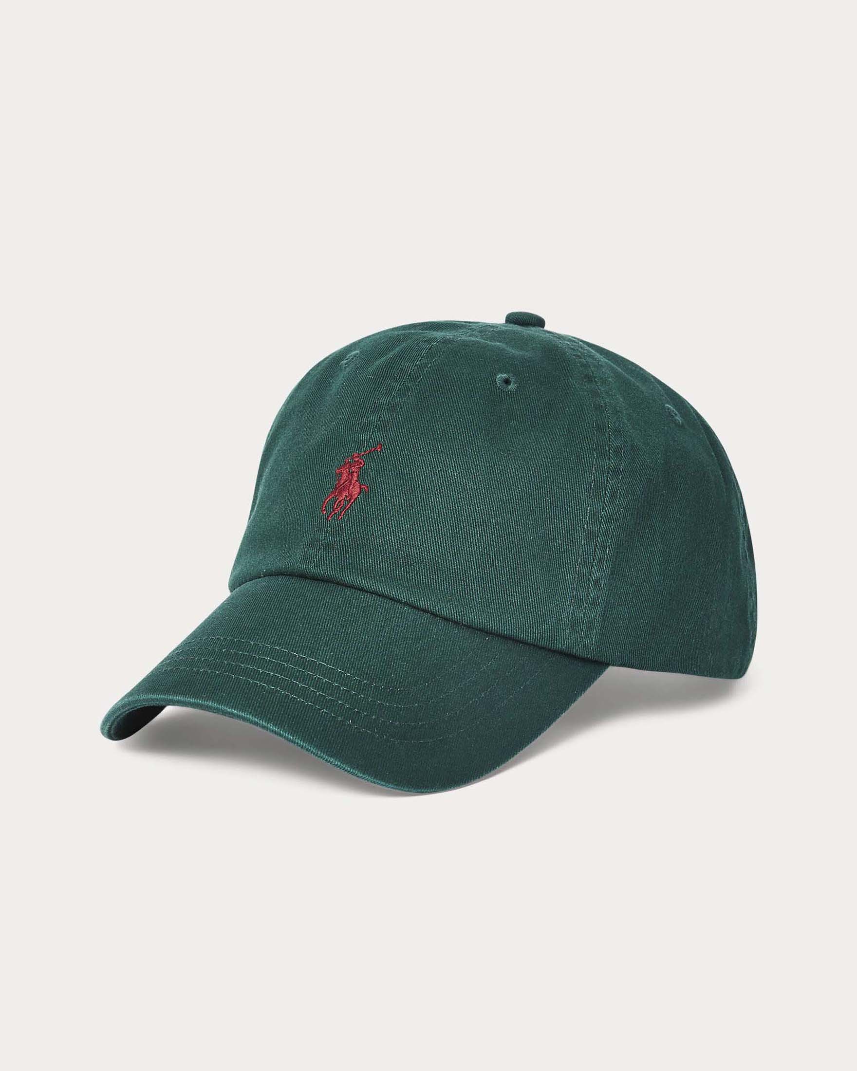 Berretto verde Polo con frontino e logo pony rosso ricamato