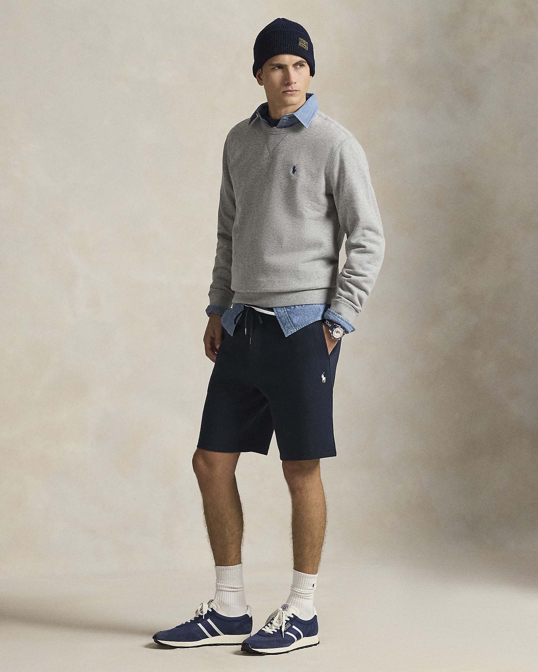 Bermuda blu Polo Ralph Lauren in felpa interlock di cotone con logo pony bianco