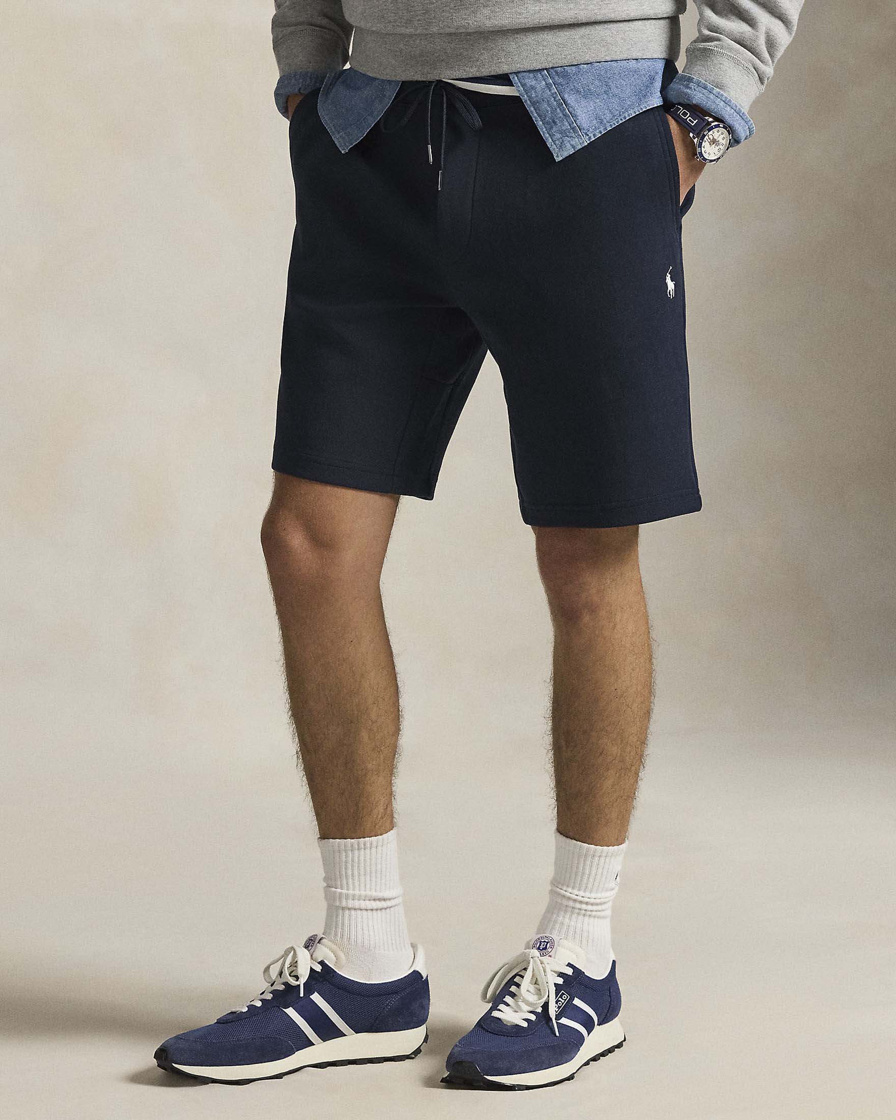 Bermuda blu Polo Ralph Lauren in felpa interlock di cotone con logo pony bianco image
