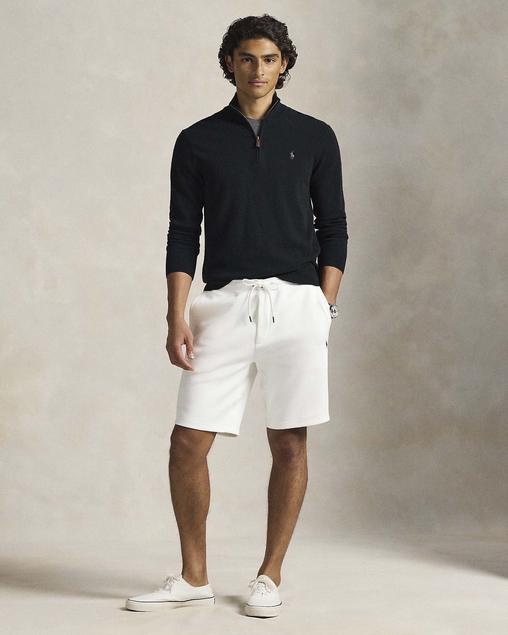 Bermuda bianco Polo in felpa interlock di cotone con logo pony nero