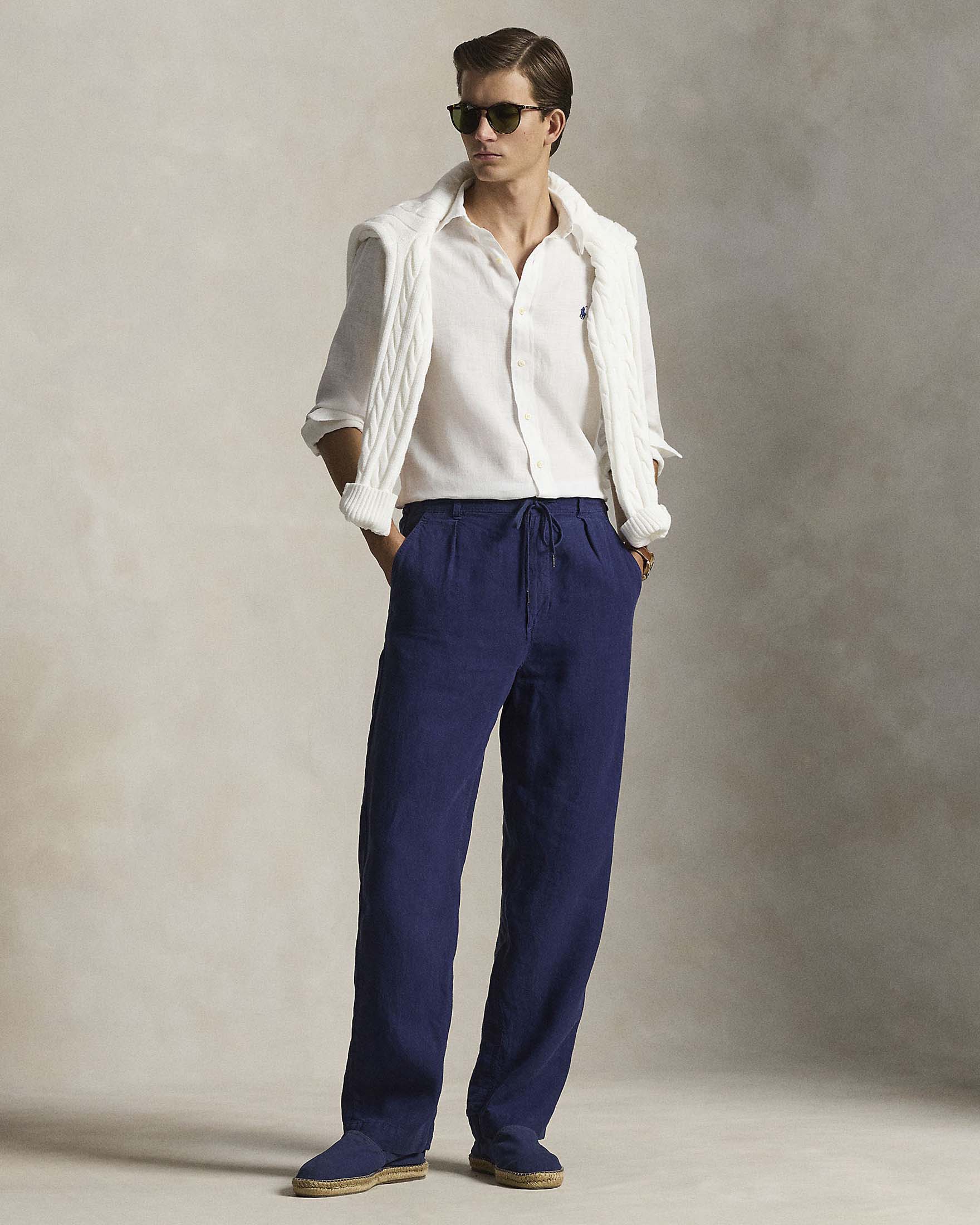 Camicia Polo Ralph Lauren bianca in puro lino button down custom-fit