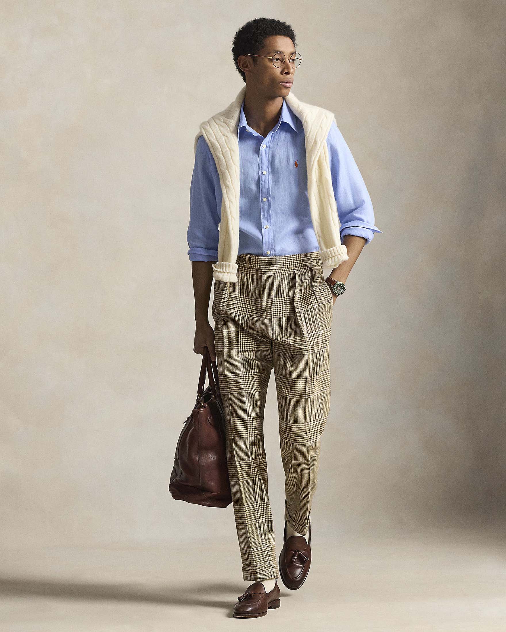 Camicia Polo Ralph Lauren azzurra in puro lino button down custom-fit