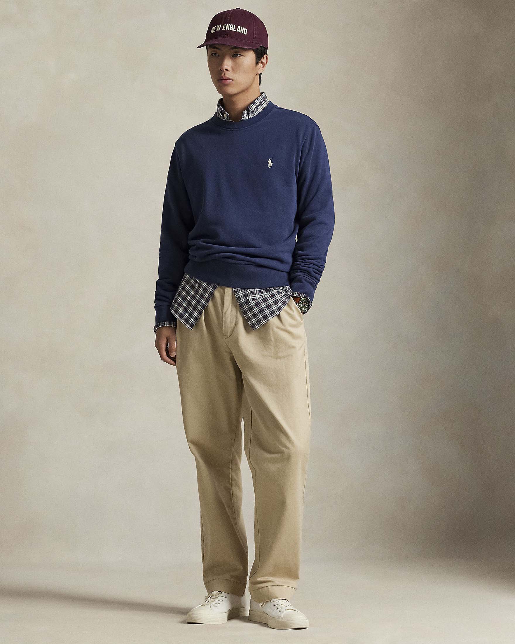 Felpa blu girocollo Polo in puro cotone