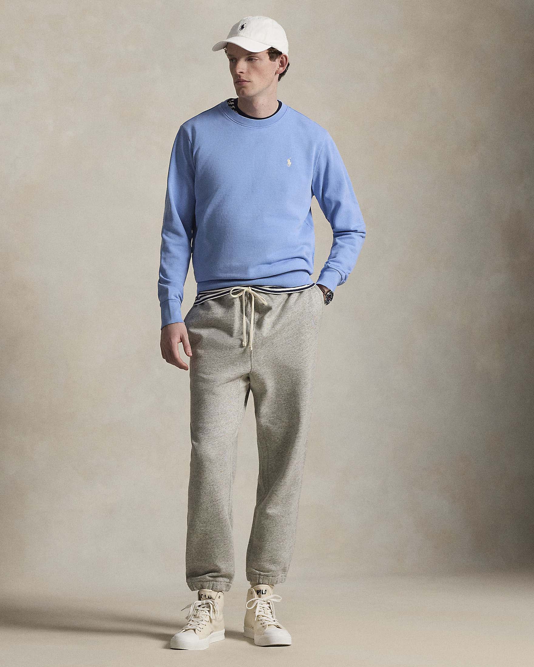 Felpa azzurra girocollo Polo Ralph Lauren in puro cotone