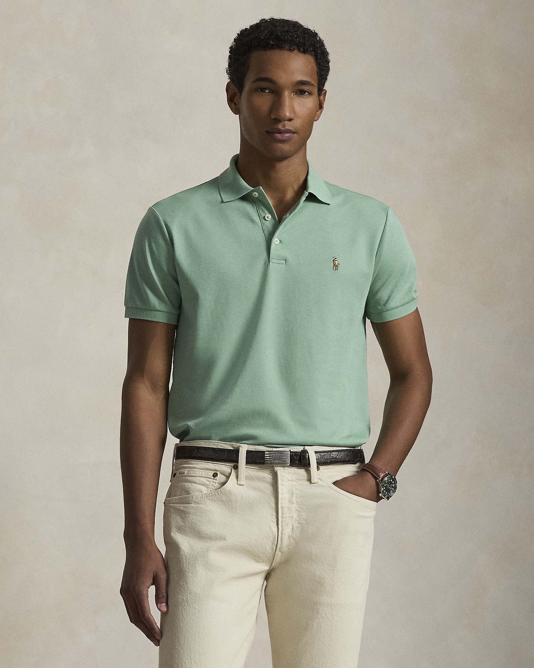 Polo verde menta mezza manica Polo Ralph Lauren in interlock di puro cotone image