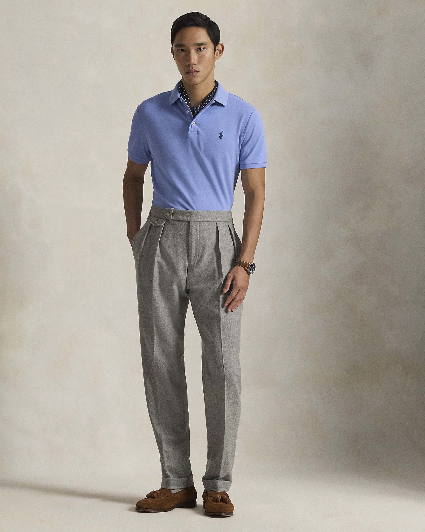 Polo celeste mezza manica Polo Ralph Lauren in piquè di cotone stretch custom-slim fit