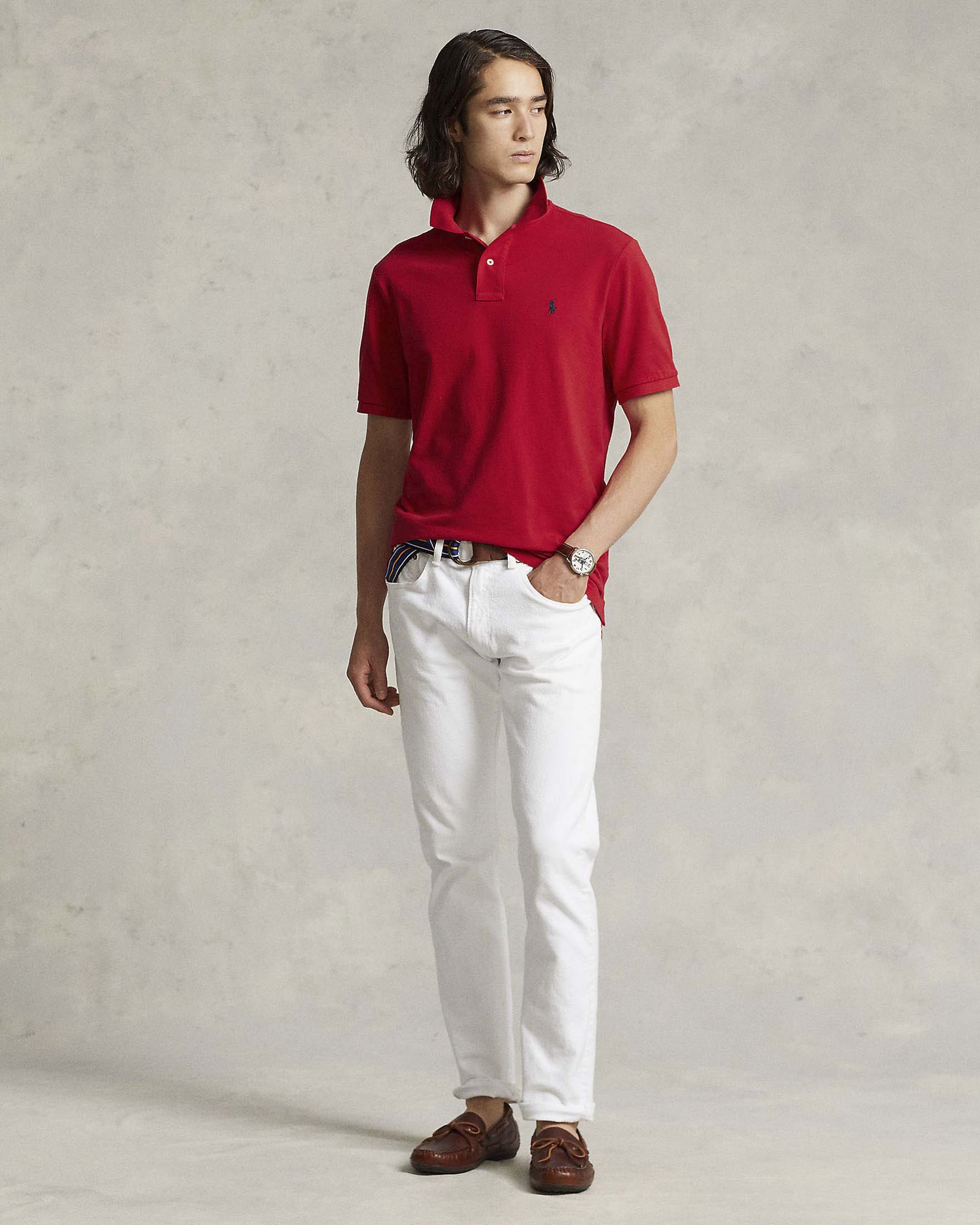 Polo rossa custom slim-fit mezza manica in piquè di puro cotone