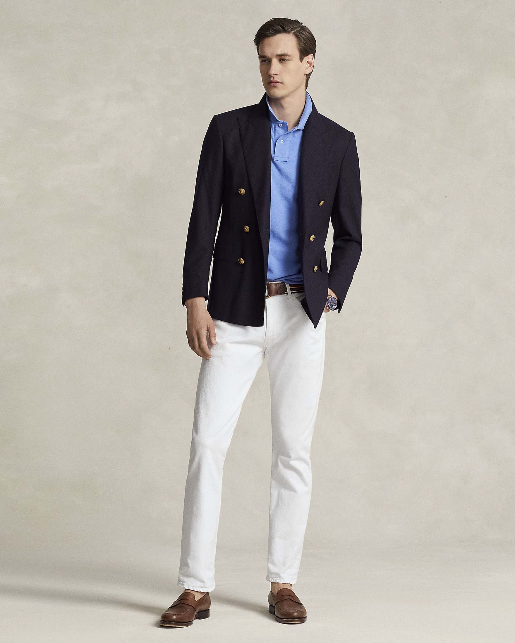 Polo celeste custom slim-fit mezza manica in piquè di puro cotone