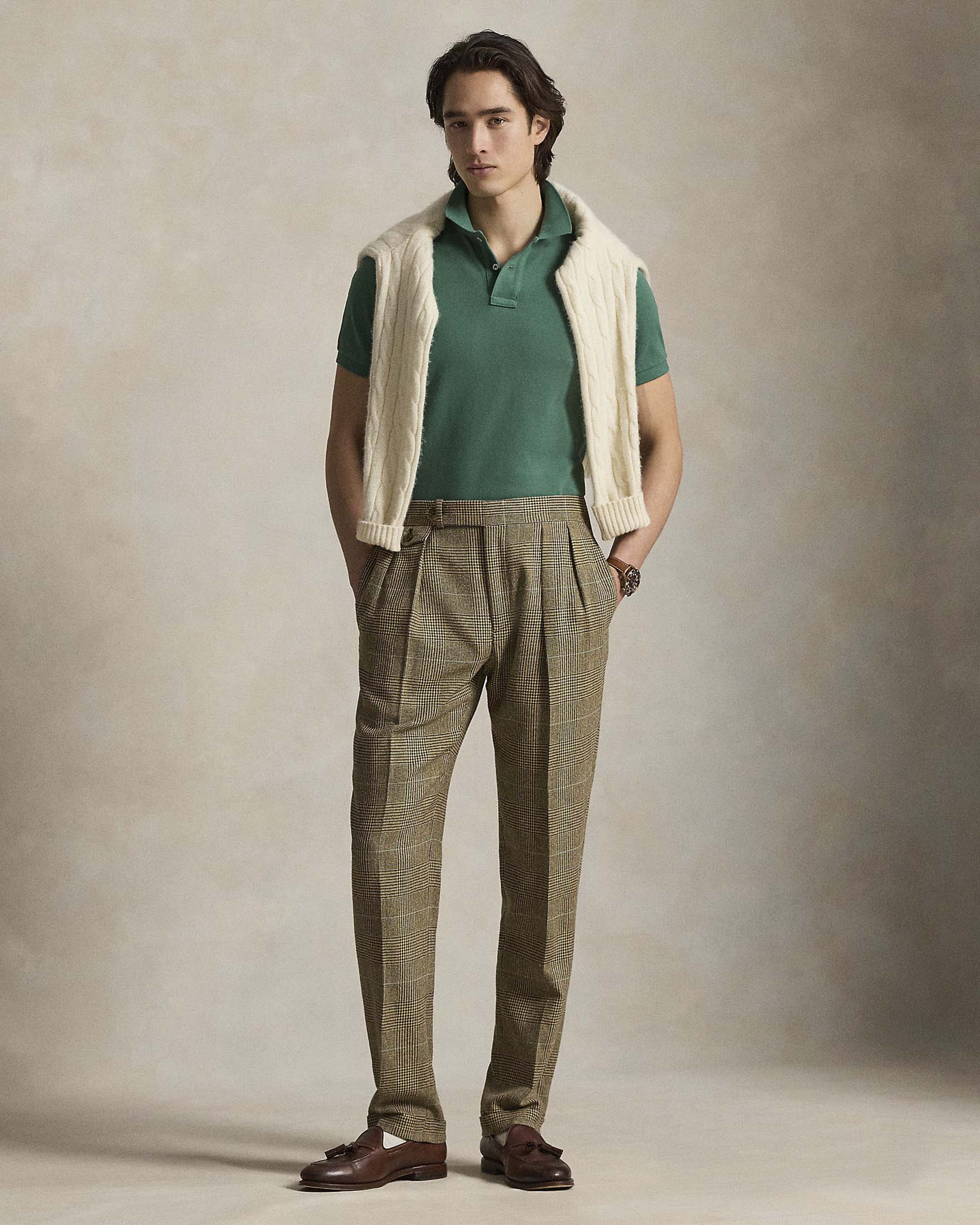 Polo verde custom slim-fit mezza manica in piquè di puro cotone