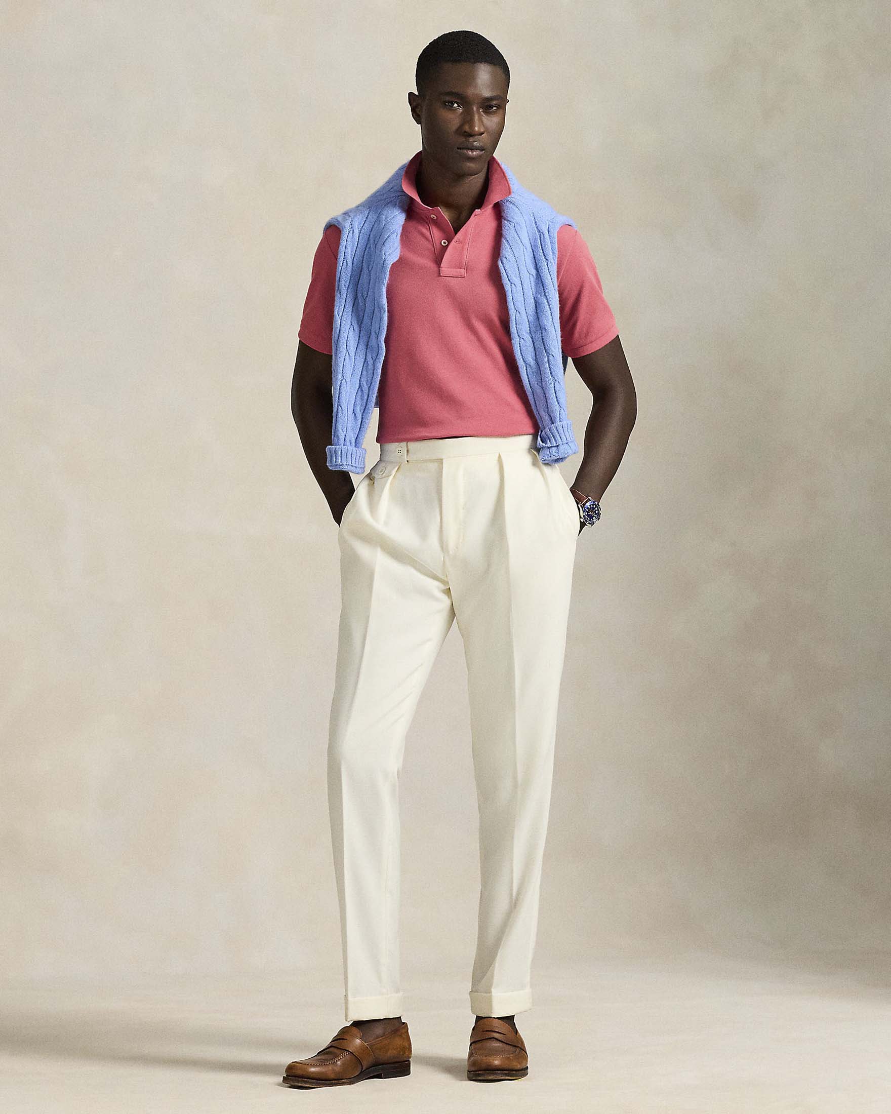 Polo corallo custom slim-fit mezza manica in piquè di puro cotone