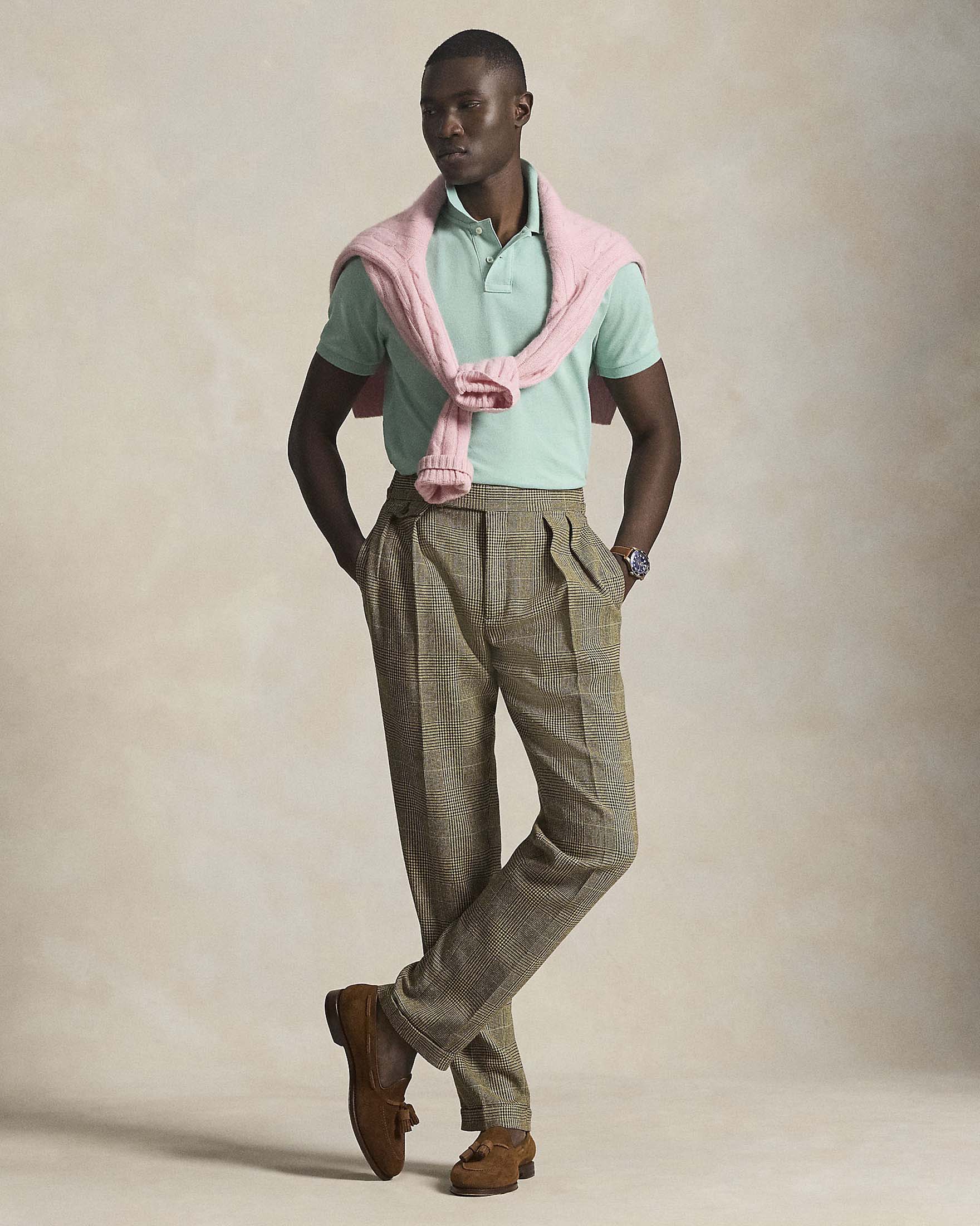 Polo verde acqua custom slim-fit mezza manica in piquè di puro cotone