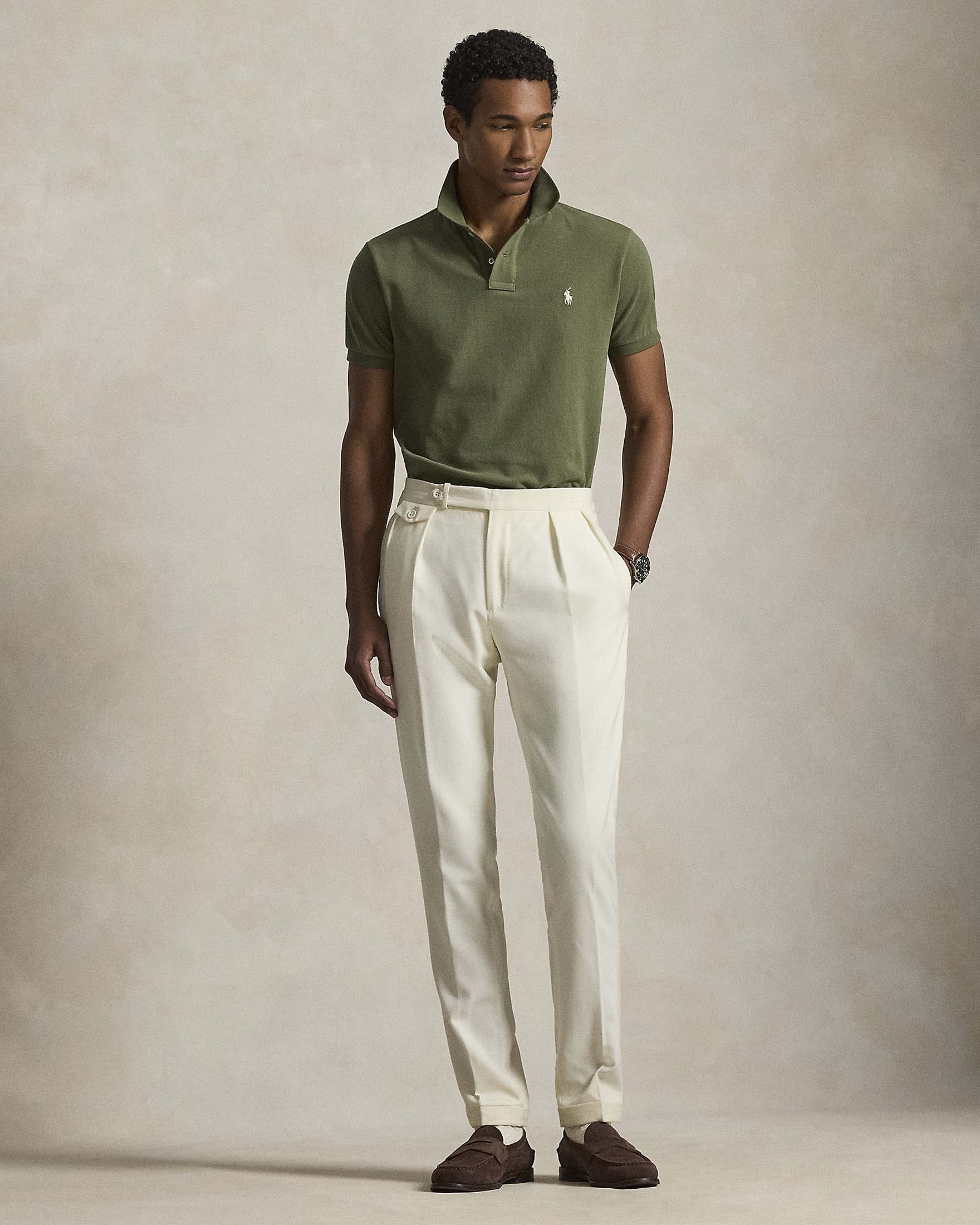 Polo verde militare custom slim-fit mezza manica in piquè di puro cotone