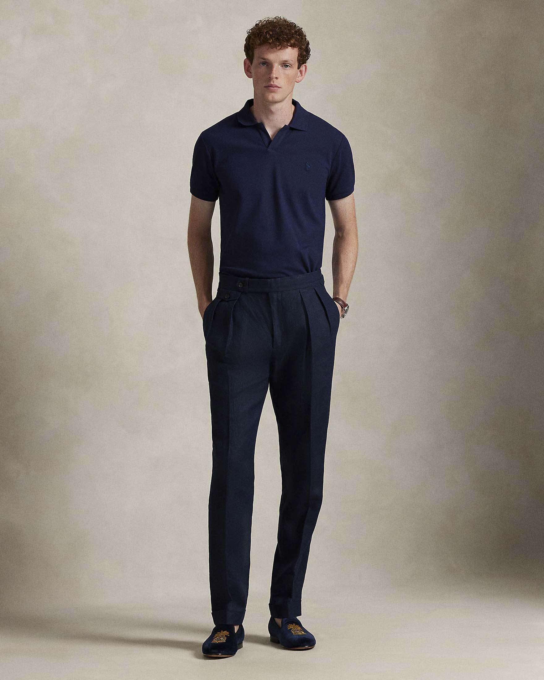 Polo bowling blu mezza manica Polo Ralph Lauren in piquè di cotone stretch custom-slim fit