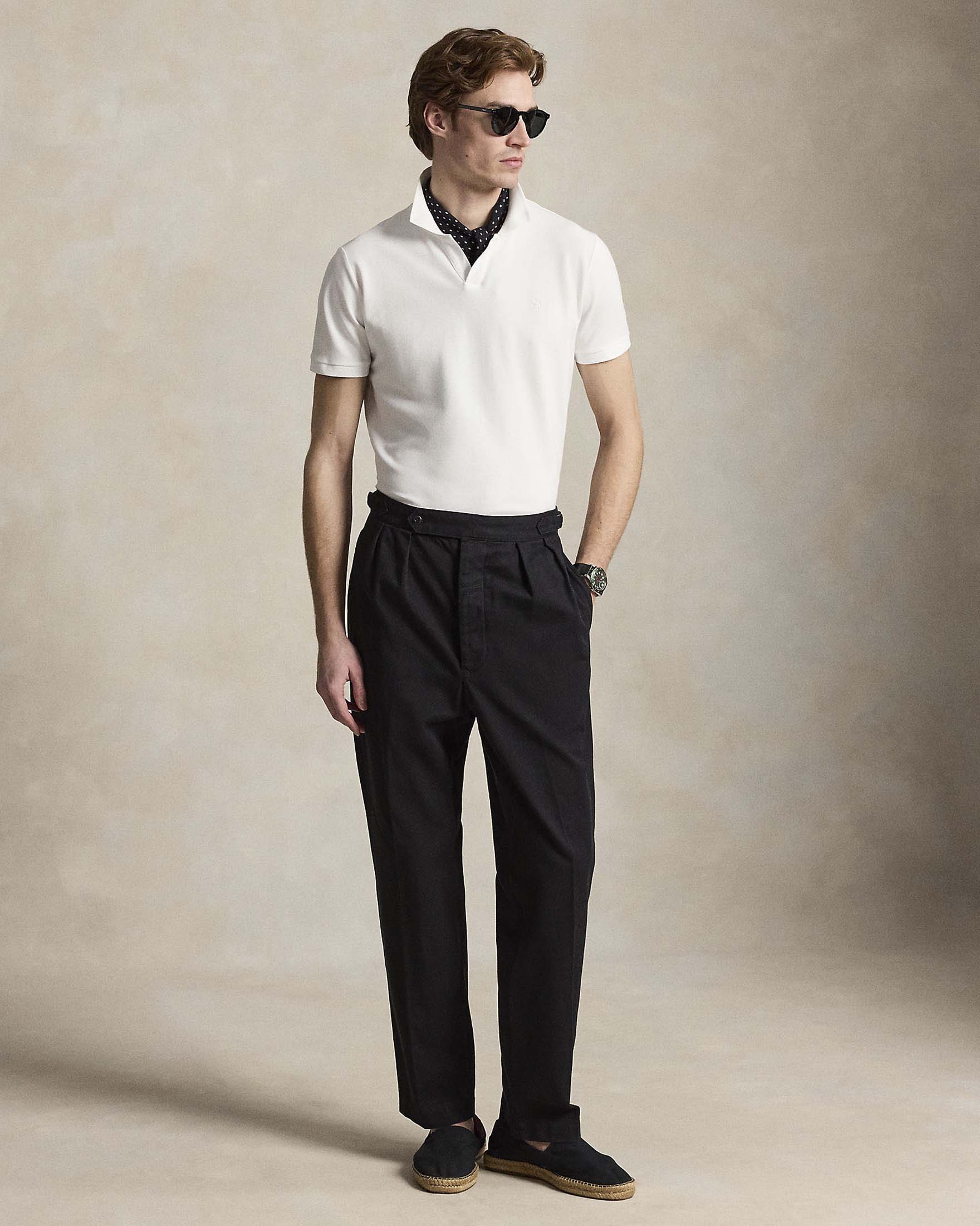 Polo bowling bianca mezza manica Polo Ralph Lauren in piquè di cotone stretch custom-slim fit