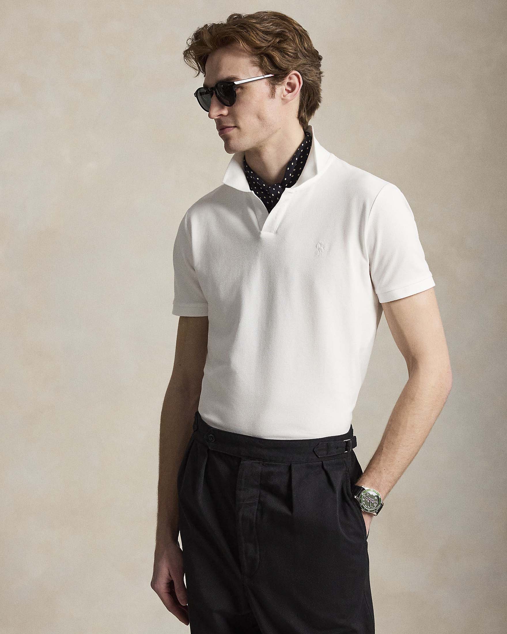 Polo bowling bianca mezza manica Polo Ralph Lauren in piquè di cotone stretch custom-slim fit image