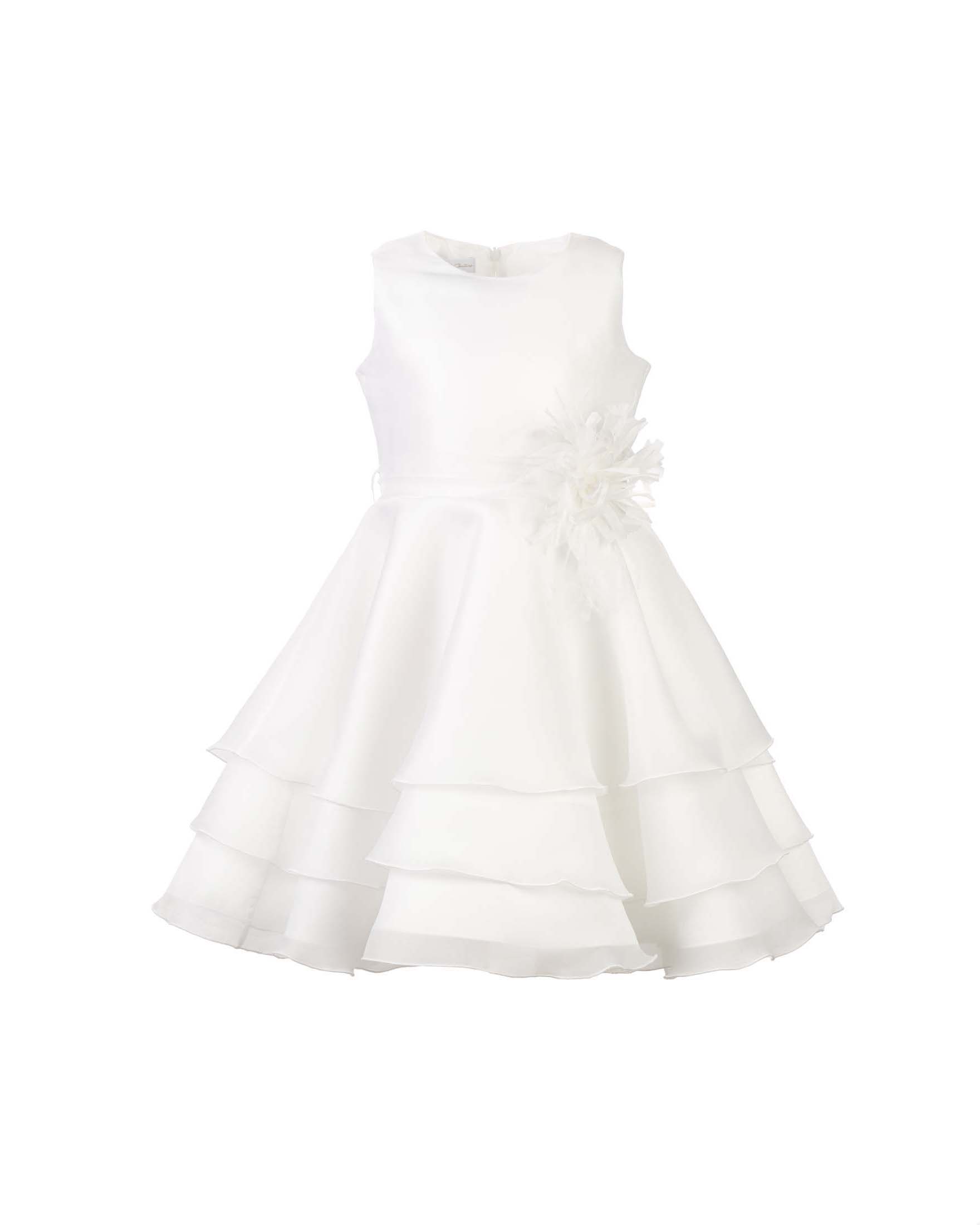 Abito avorio in organza con gonna ampia e maxi fiore