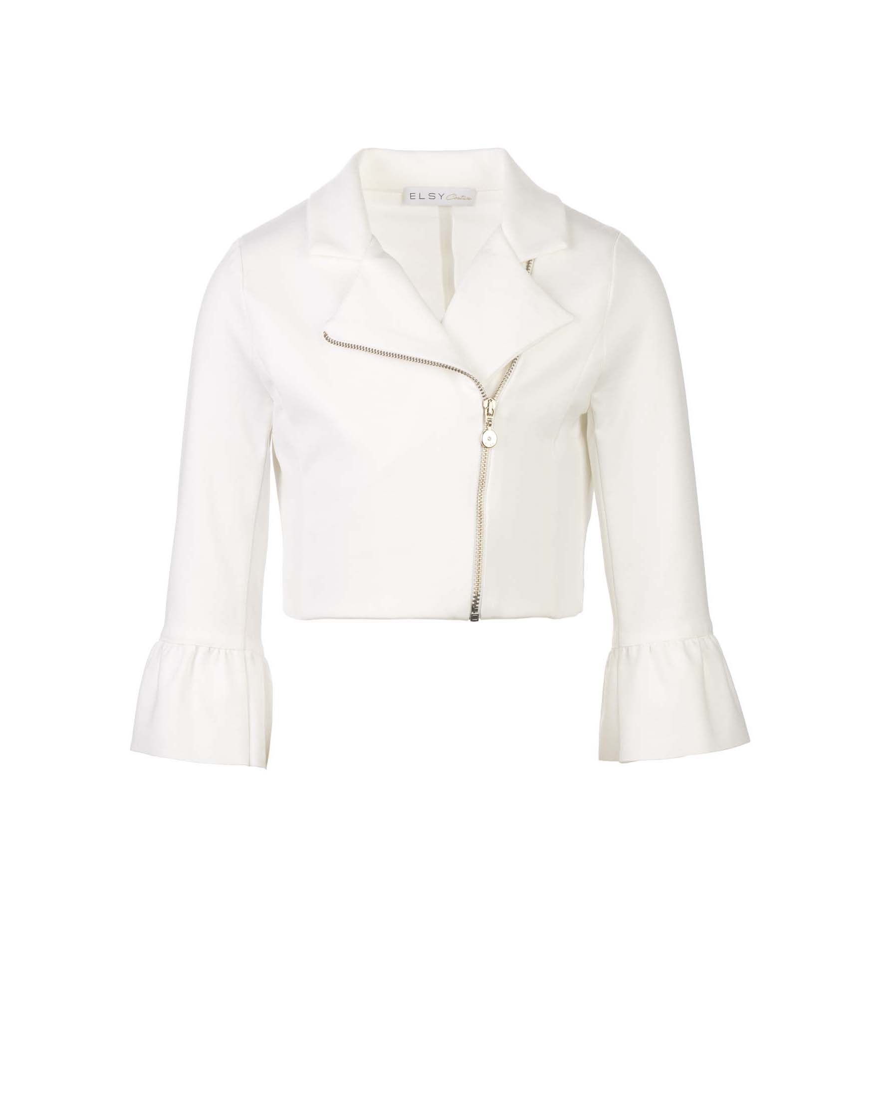 Bolero cropped avorio in misto viscosa con volant